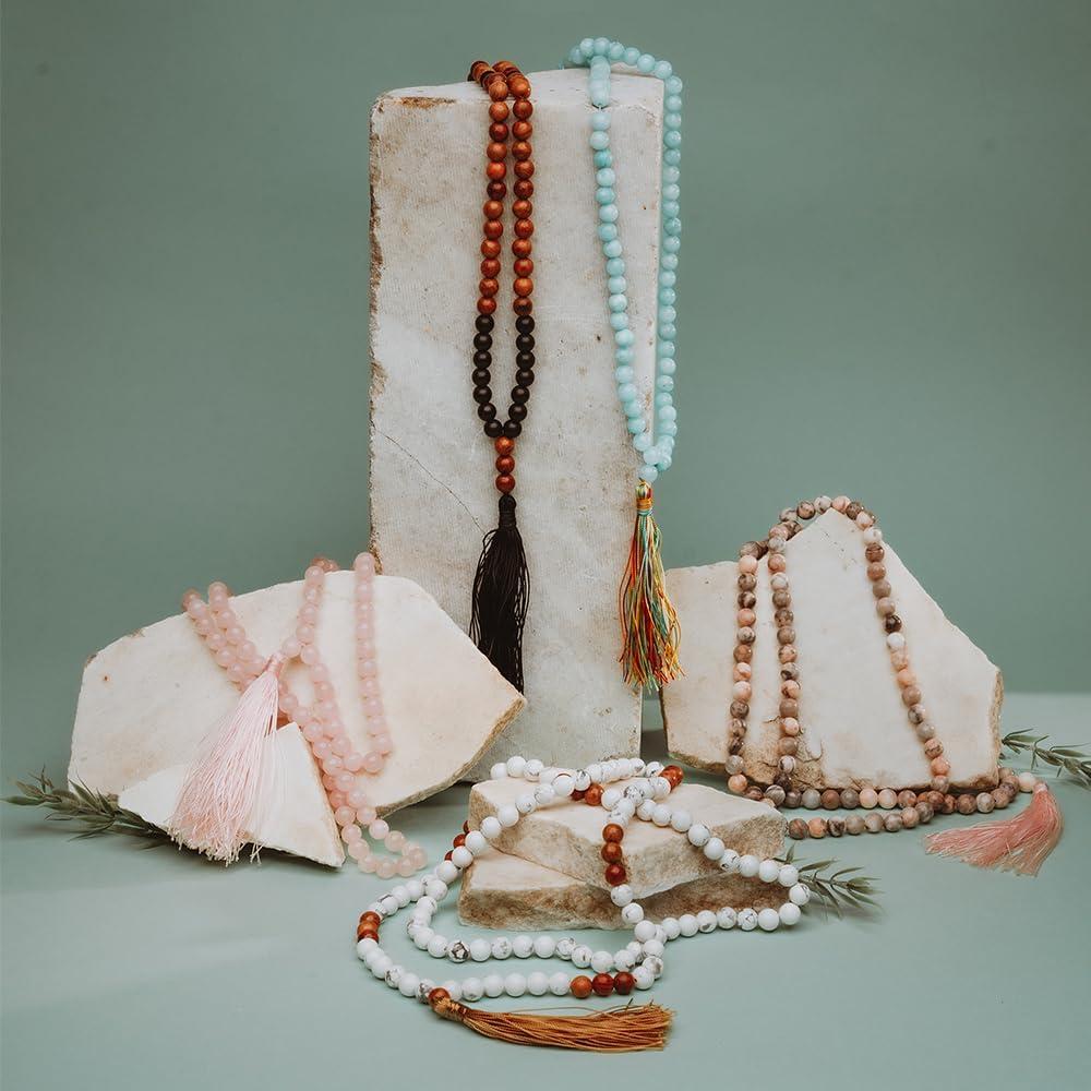 Collar Japamala AURA 108 Cuentas de Cuarzo Rosa 8 mm