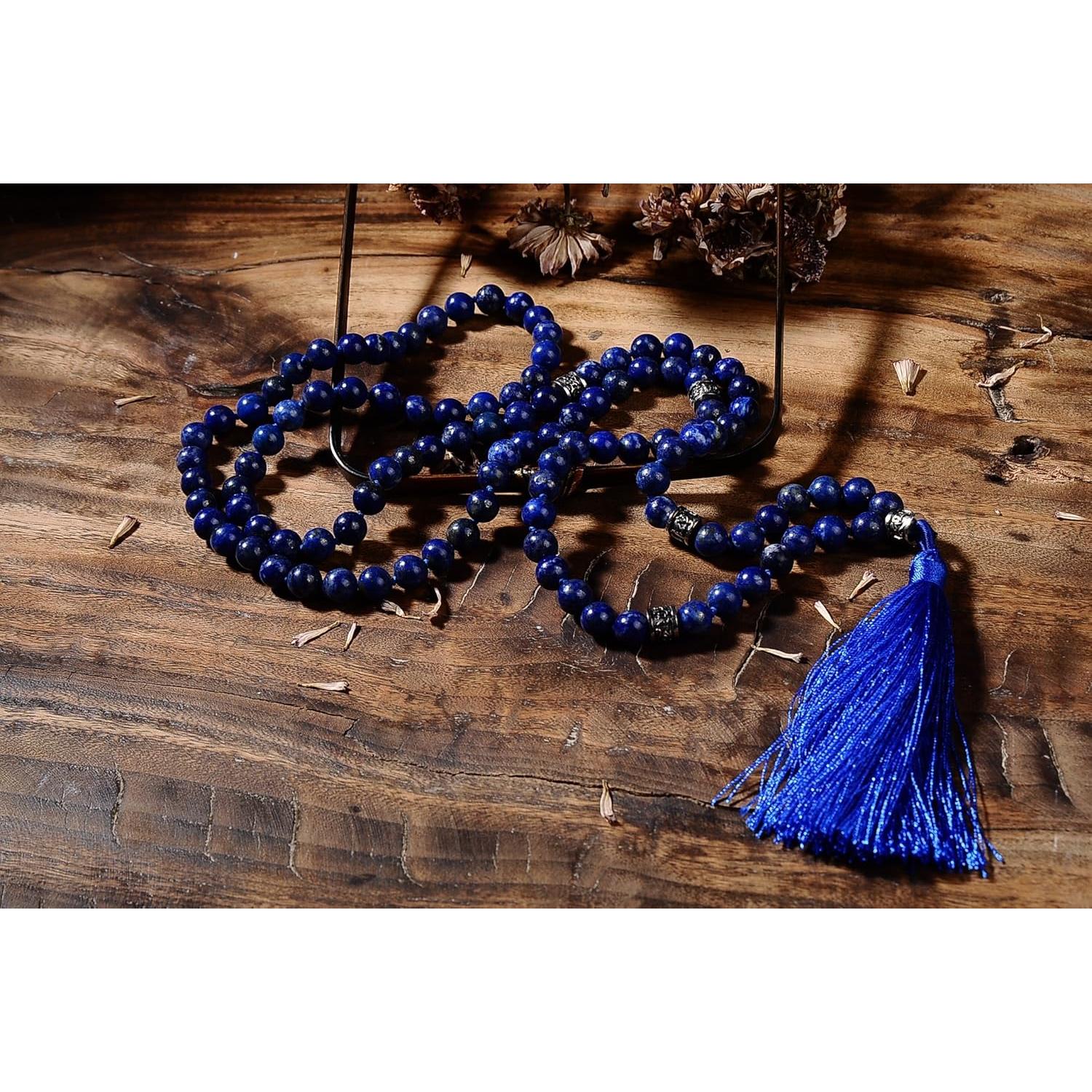 Collar de cuentas Japa Mala Malahill 108 piedras lapislázuli