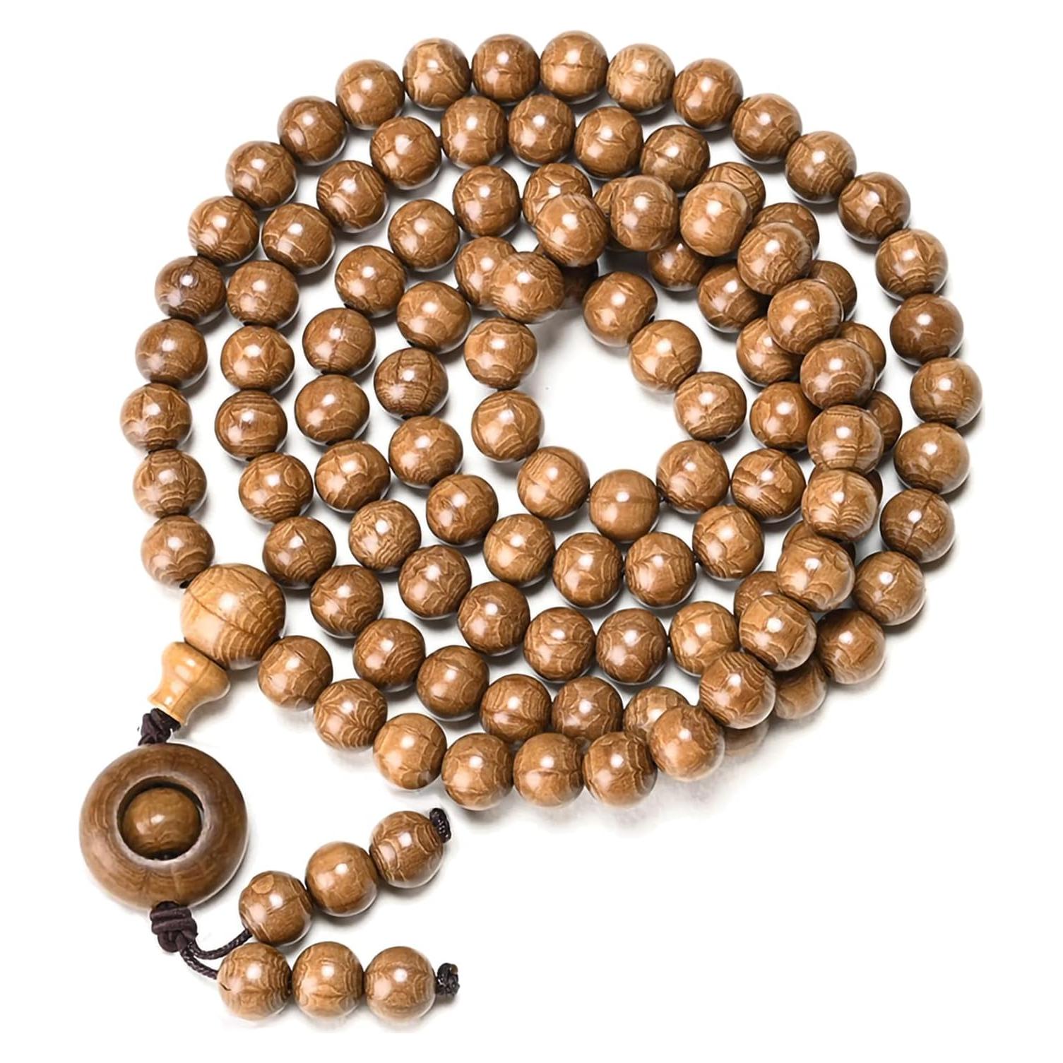 Pulsera Mala de Cuentas de Madera Natural FAZOVIN 108 Cuentas 10 mm