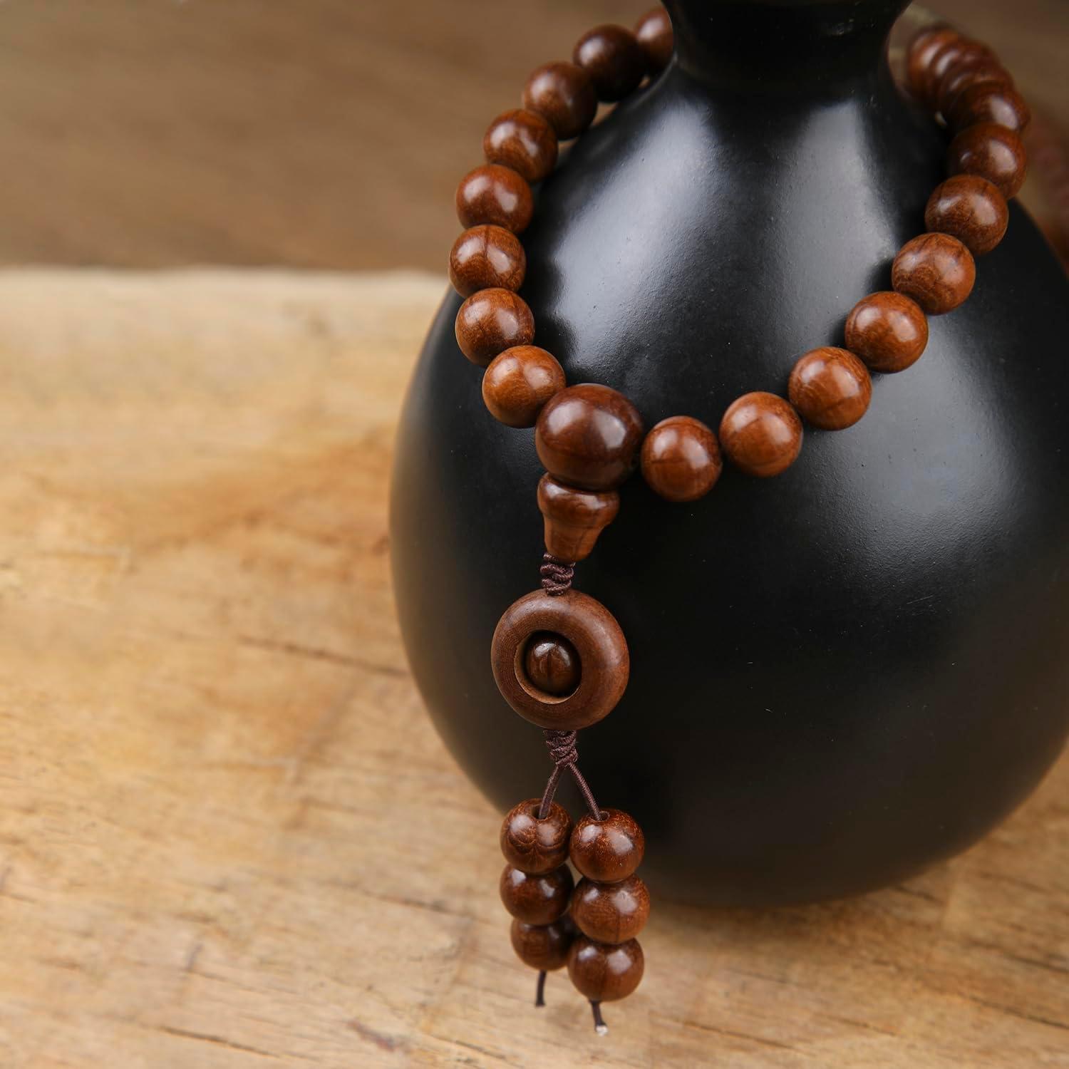 Pulsera Mala de Cuentas de Madera Natural FAZOVIN 108 Cuentas 10 mm