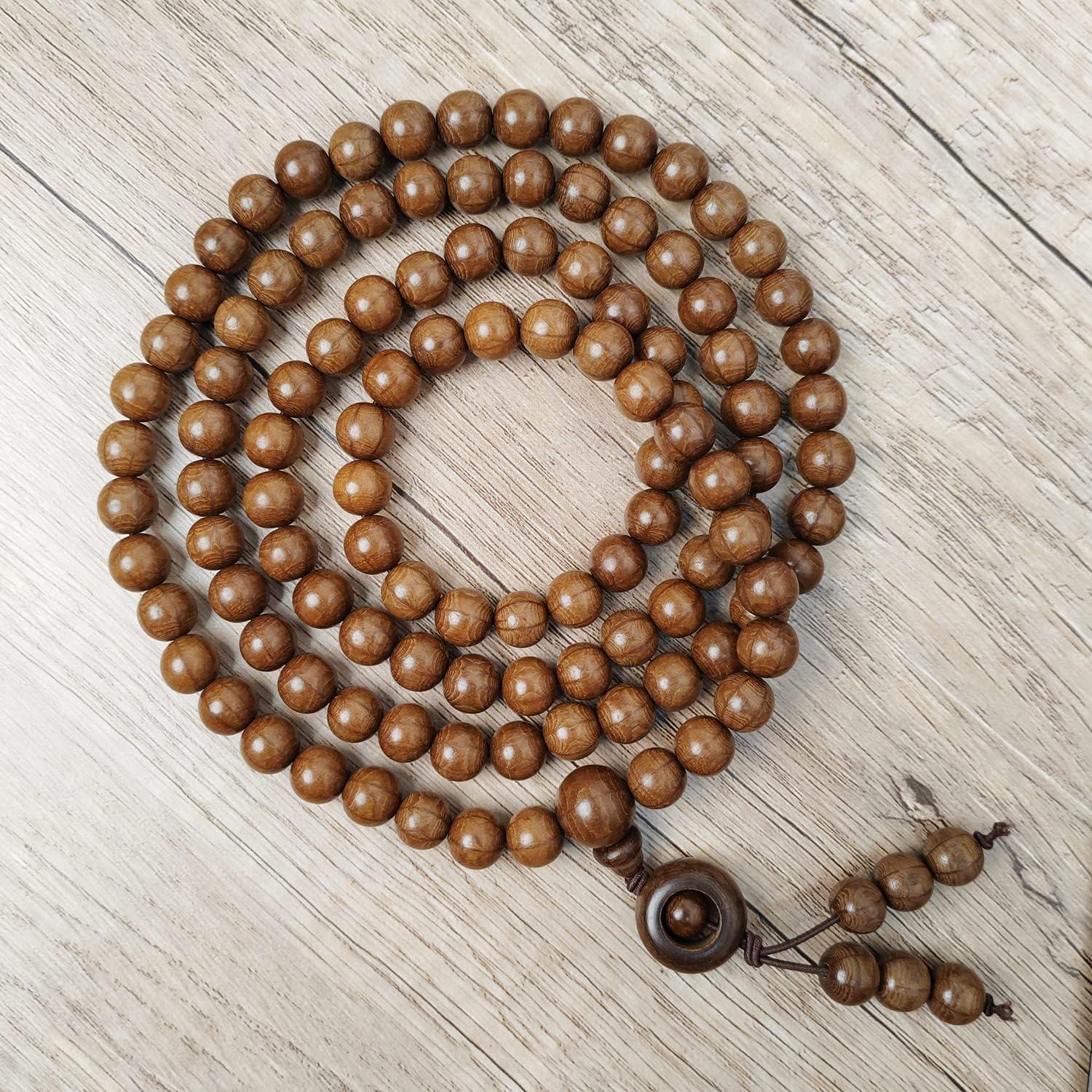 Pulsera Mala de Cuentas de Madera Natural FAZOVIN 108 Cuentas 10 mm