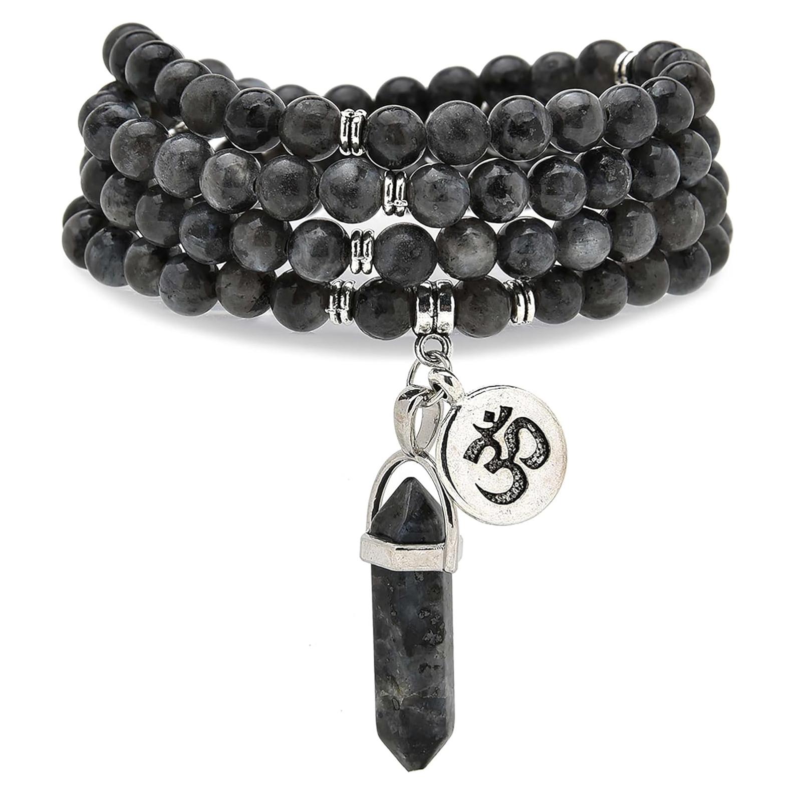 Mala de Meditación 108 Cuentas Labradorita Pulsera Collar 38 cm