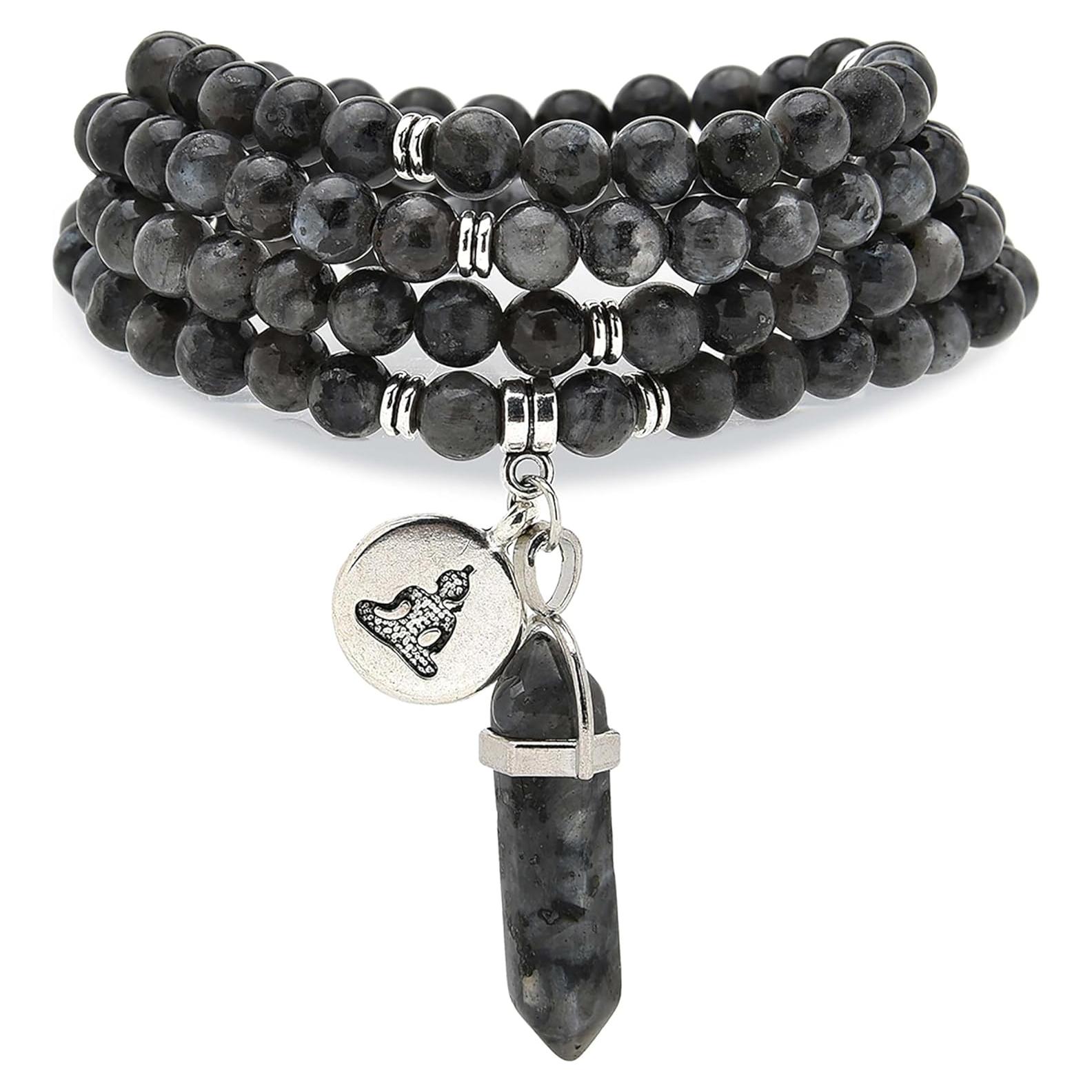 Pulsera Mala de Labradorita 108 Cuentas con Charm Buda Zen