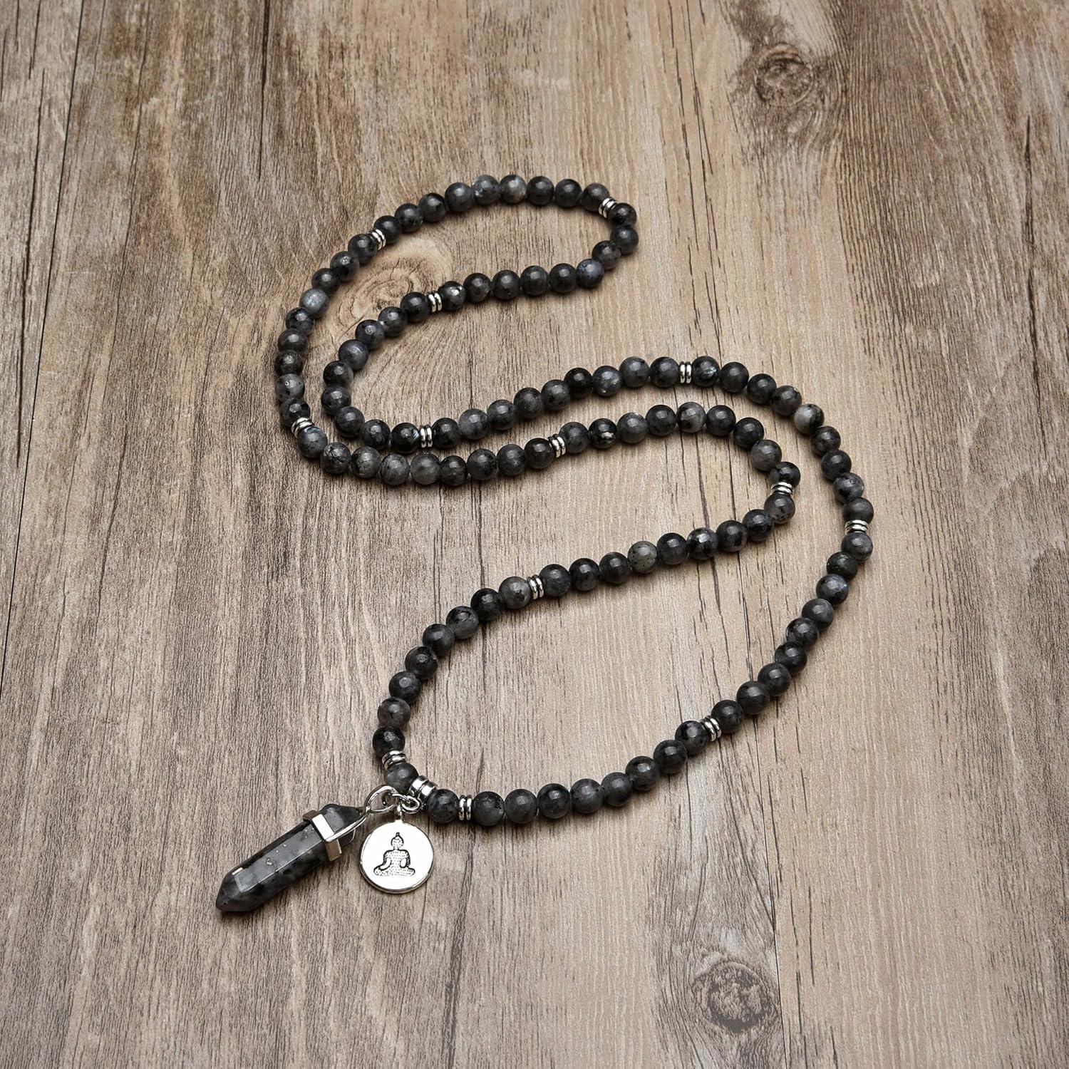 Pulsera Mala de Labradorita 108 Cuentas con Charm Buda Zen