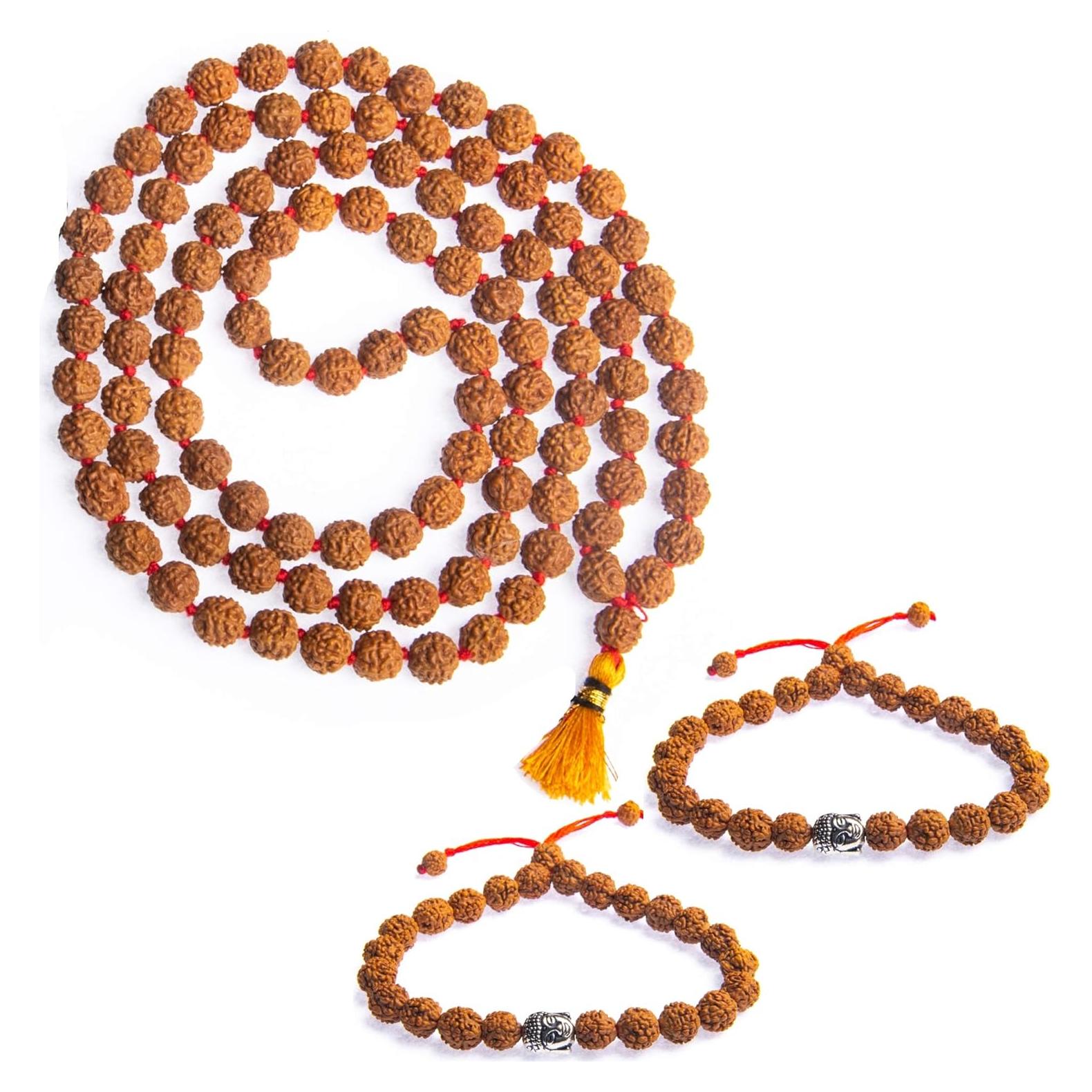 Mala Rudraksha Wonder Care 108 cuentas 8mm + 2 pulseras buda