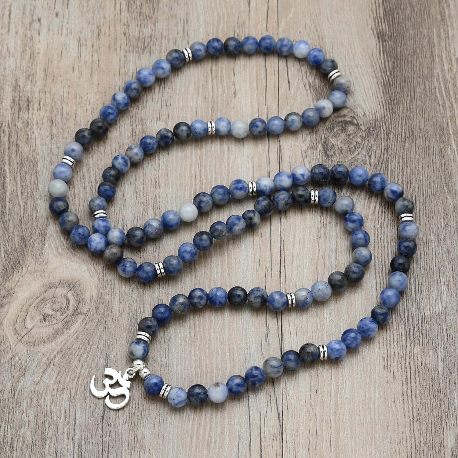 Pulsera Mala de 108 Cuentas Jaspe Ágata Om 38.1 cm