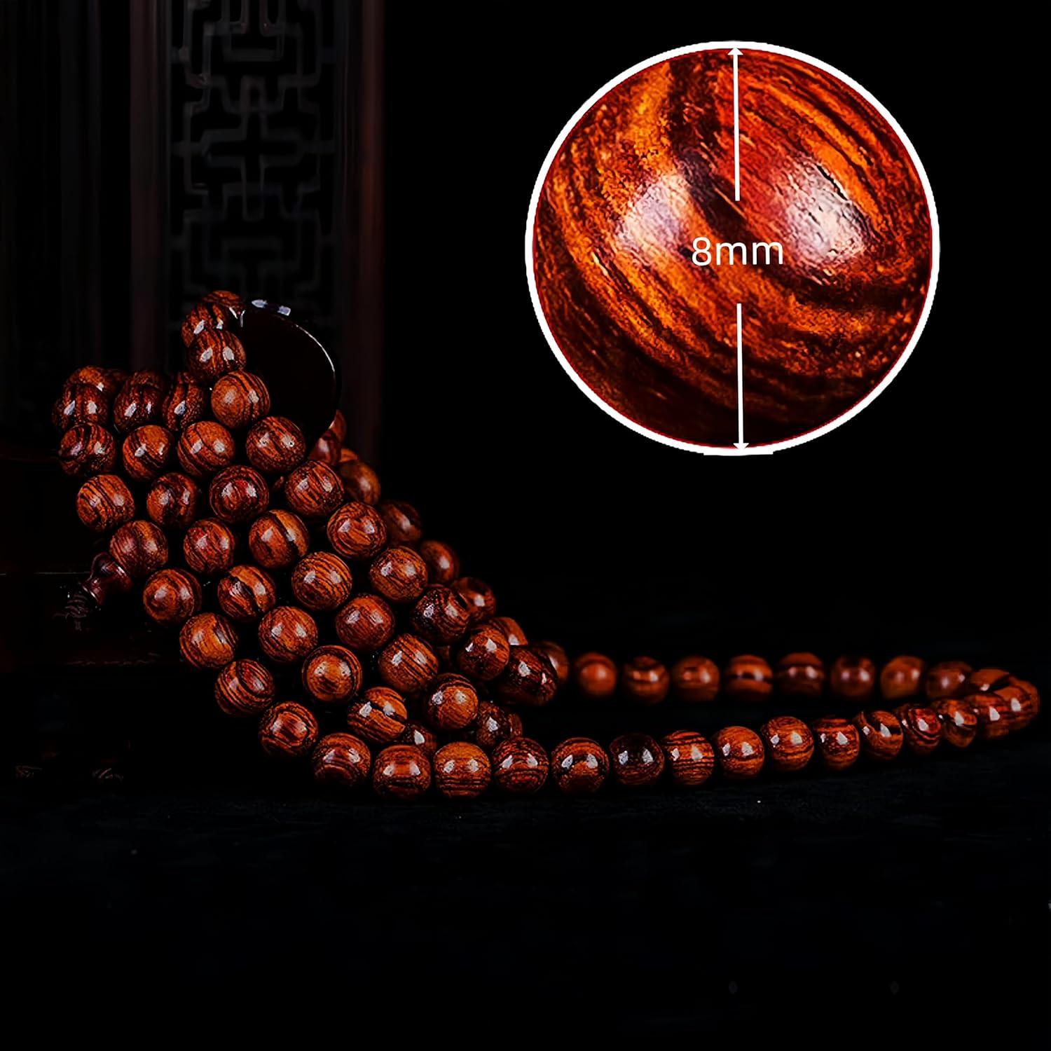 Collar Pulsera Mala de Madera de Rosa Amarilla 108 Cuentas 8mm