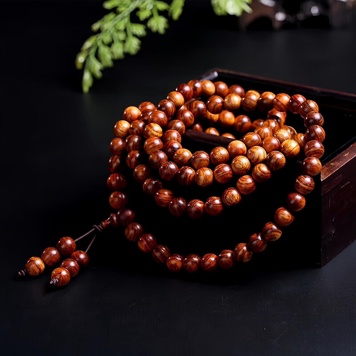 Collar Pulsera Mala de Madera de Rosa Amarilla 108 Cuentas 8mm