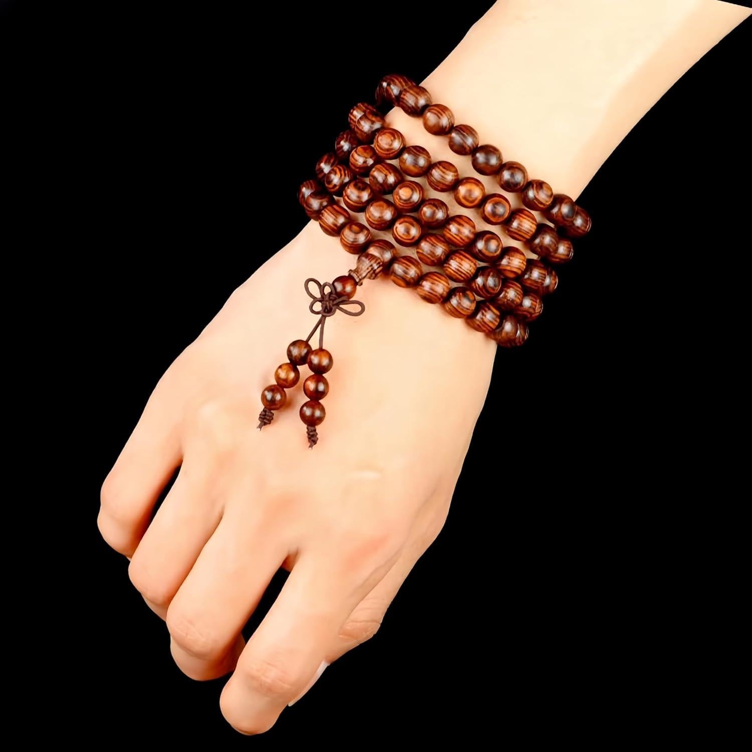 Collar Pulsera Mala de Madera de Rosa Amarilla 108 Cuentas 8mm