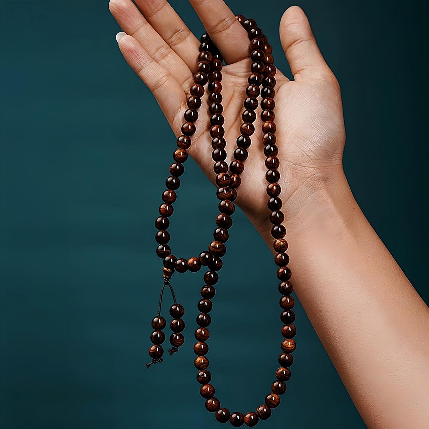 Collar Pulsera Mala de Madera de Rosa Amarilla 108 Cuentas 8mm