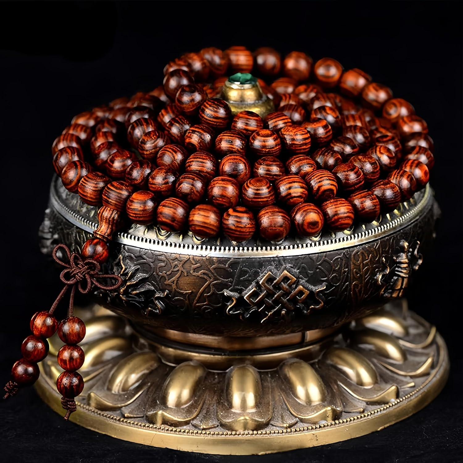 Collar Pulsera Mala de Madera de Rosa Amarilla 108 Cuentas 8mm