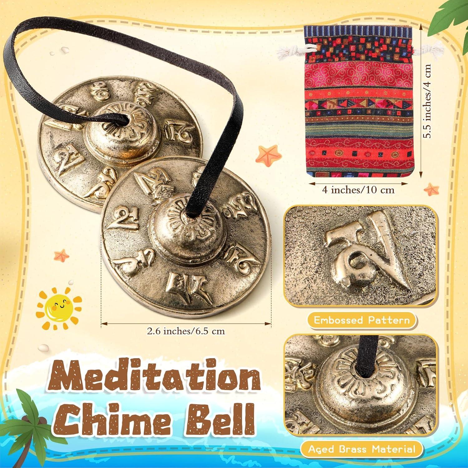 Conjunto de Instrumentos de Meditación 3 Piezas - Tingsha, Campana y Tambor