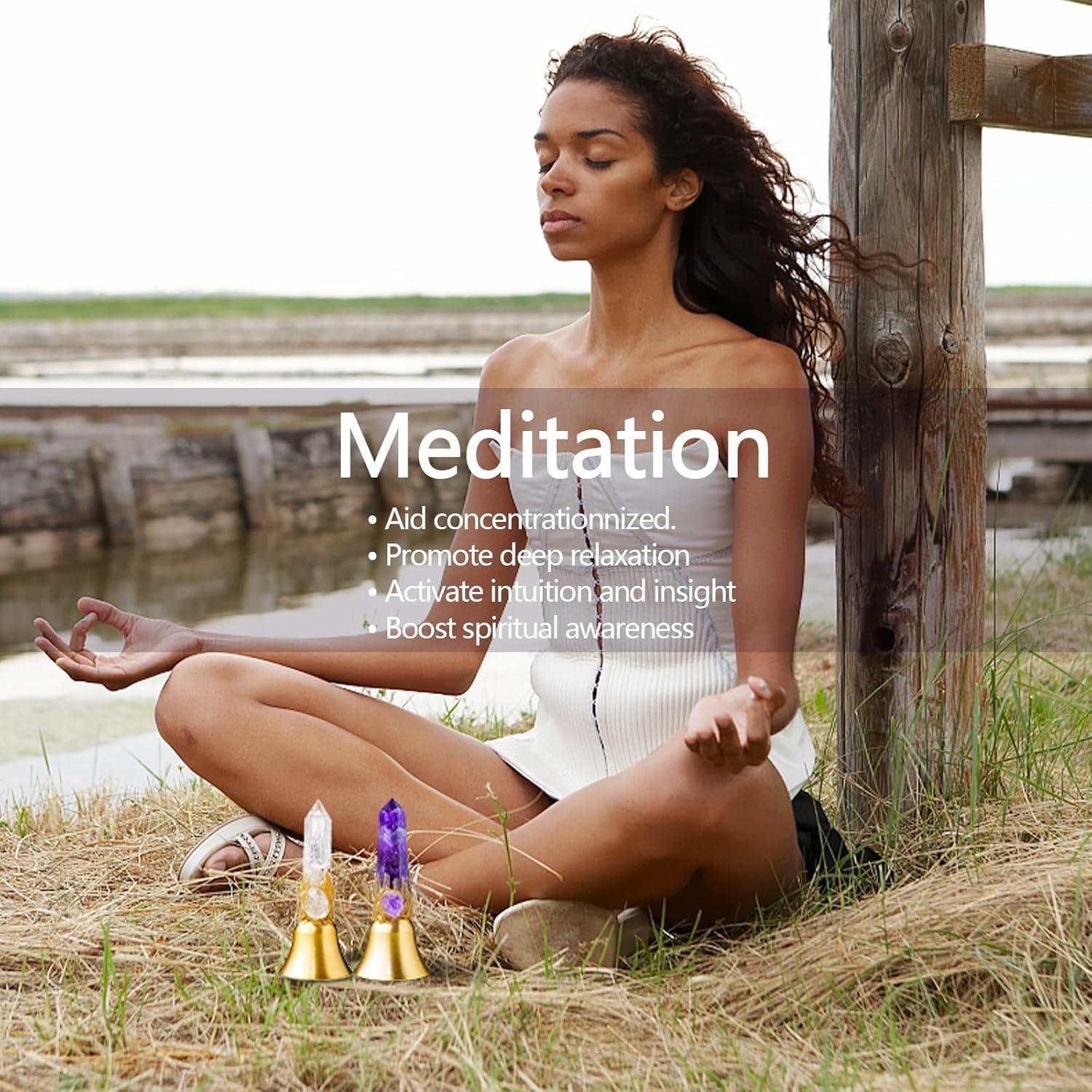 Campana de Mano de Latón Amatista 11.5 cm para Meditación