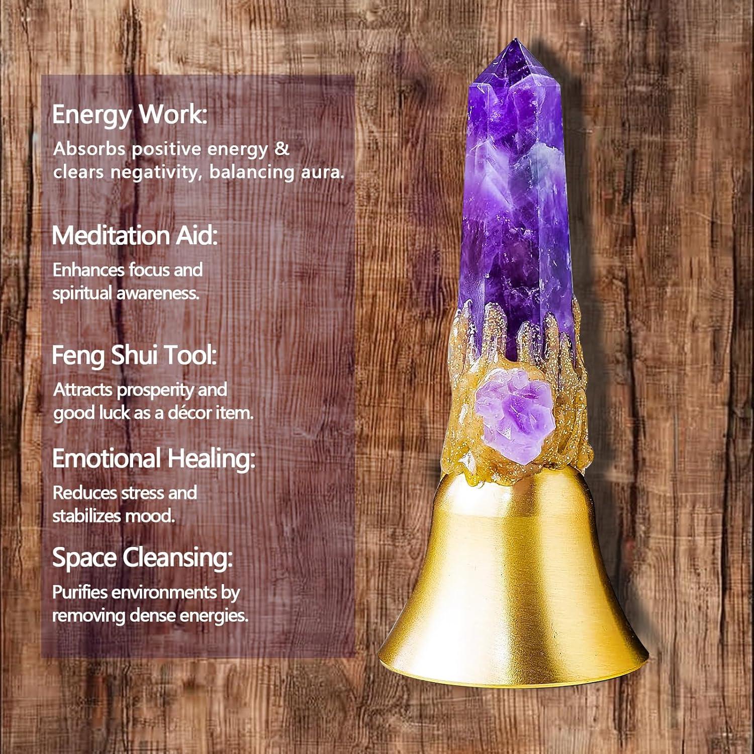 Campana de Mano de Latón Amatista 11.5 cm para Meditación