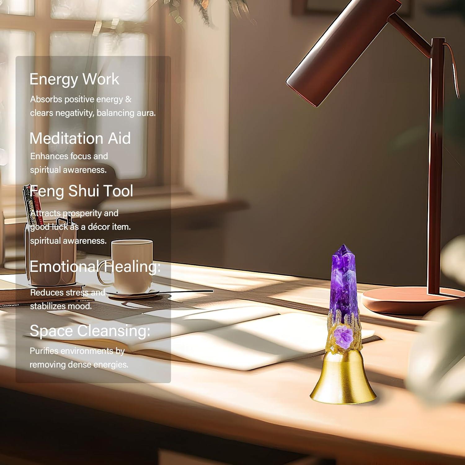 Campana de Mano de Latón Amatista 11.5 cm para Meditación