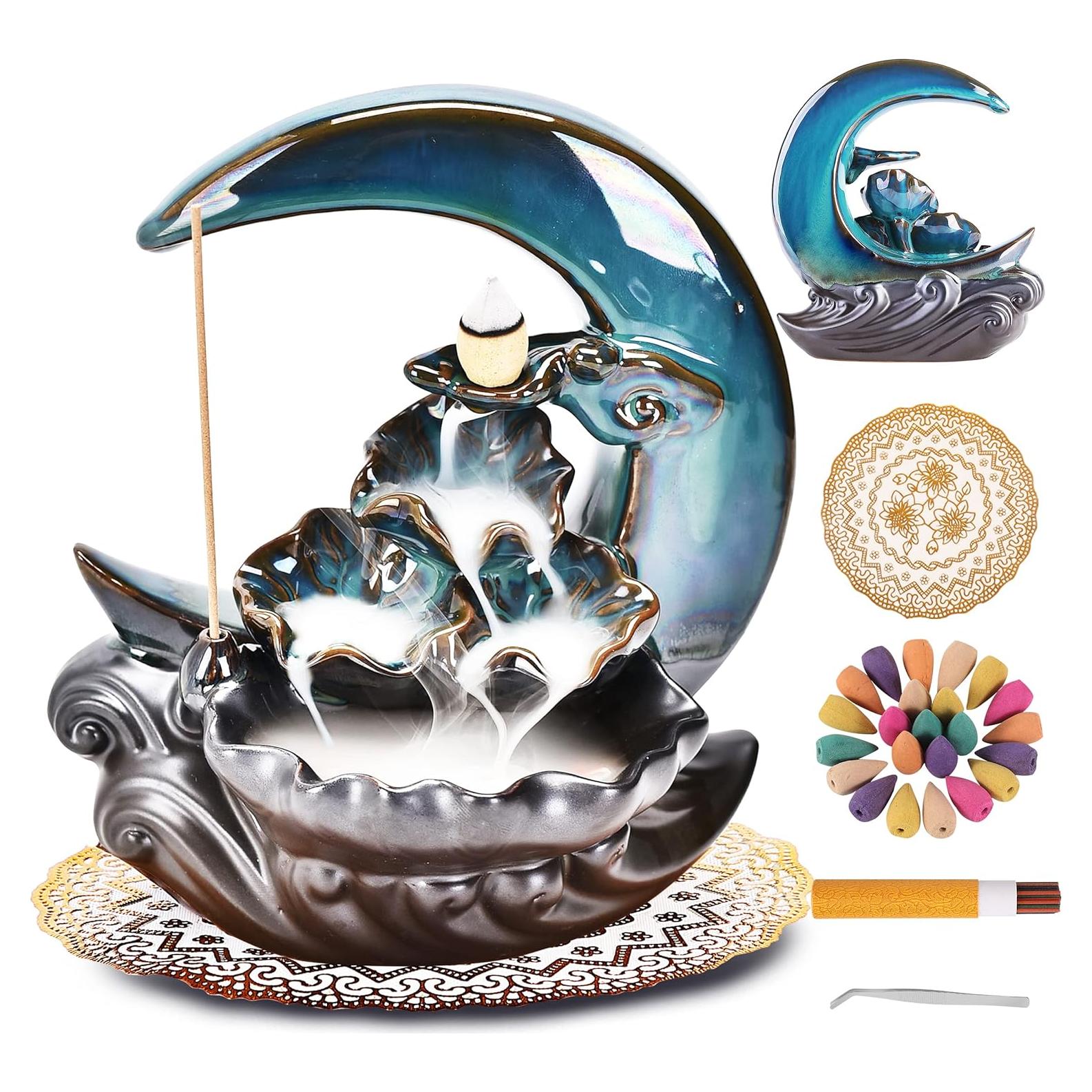 Quemador de Incienso de Retroceso Zvaiuk Luna Azul con 100 Conos