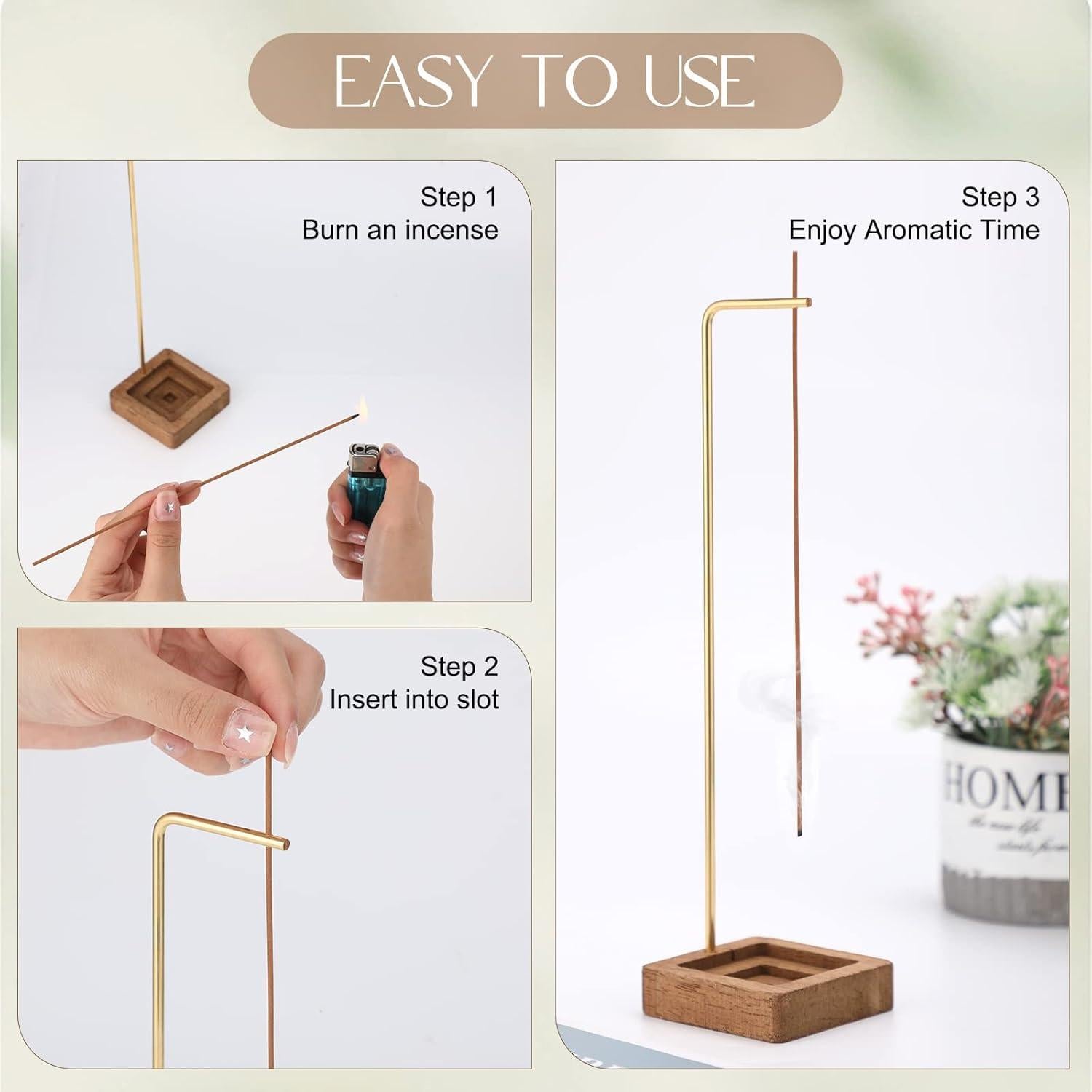 Soporte de Incienso Invertido Treela - 2 Juegos de Madera y Latón