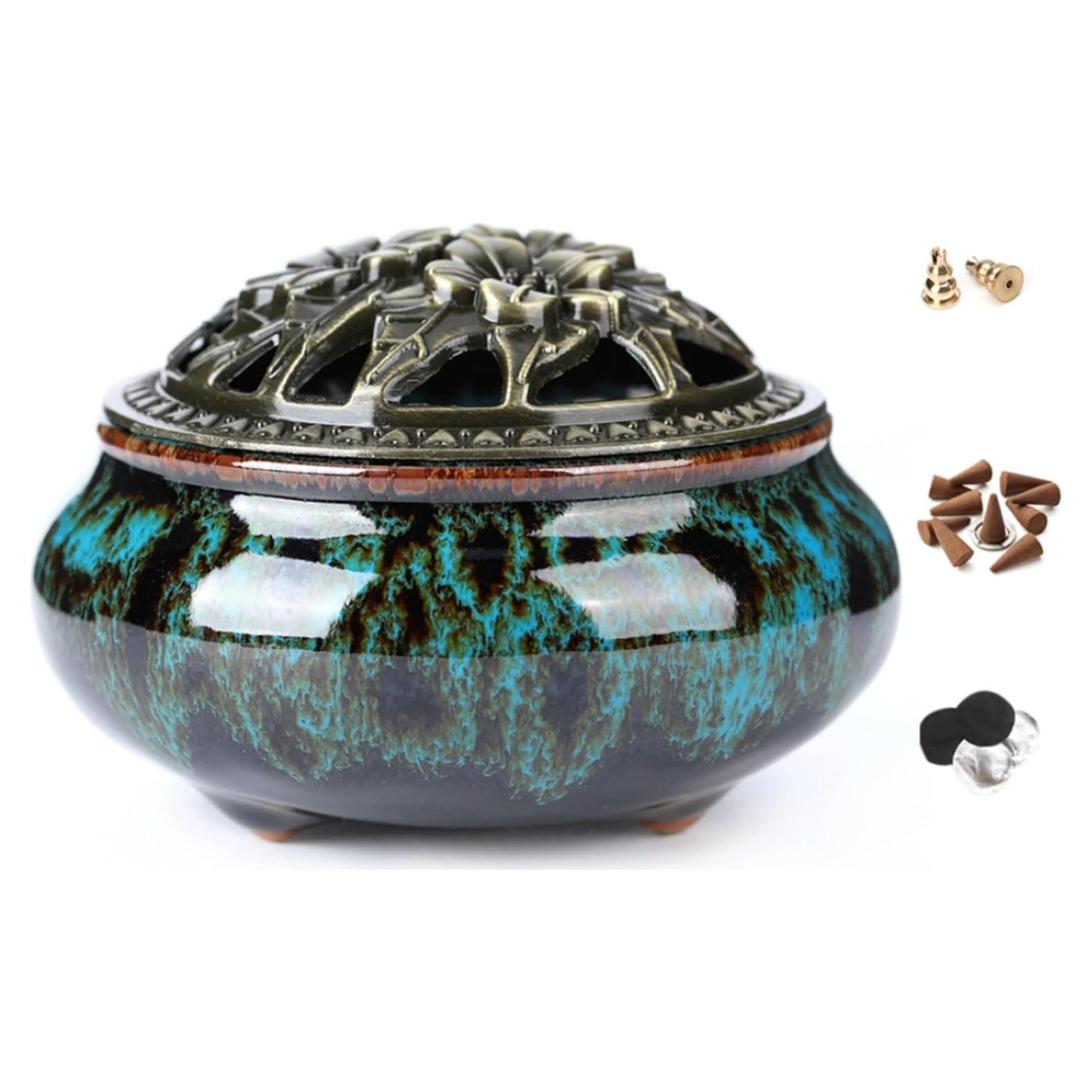 Quemador de Incienso Cerámica LamDawn Redondo 10.16cm Azul