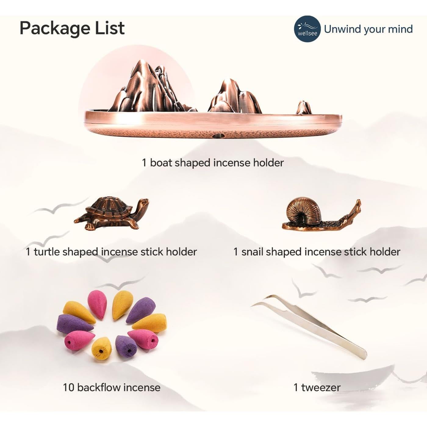 Soporte de Incienso Retroceso Wellsee Bronce Rojo 21.1x8.9 cm