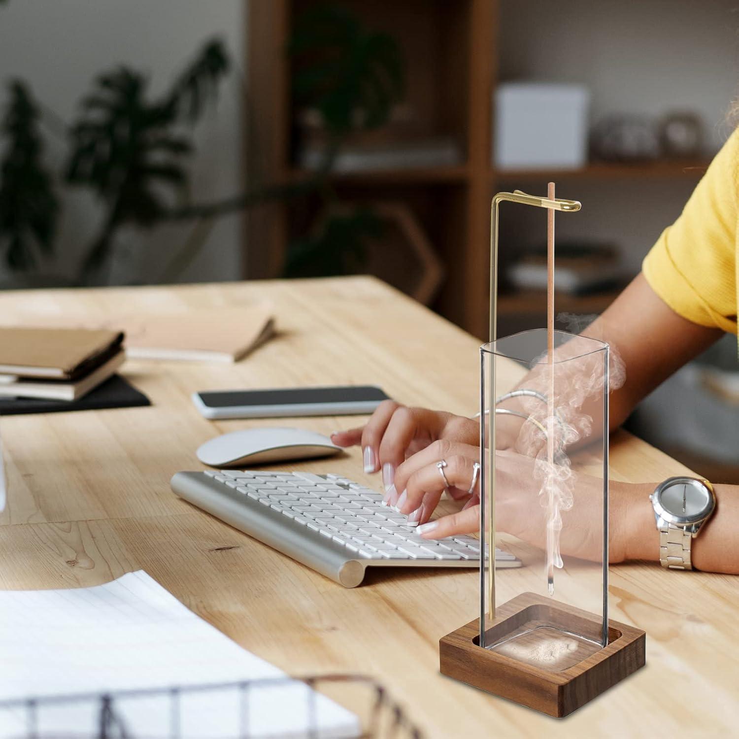 Quemador de Incienso DNZRONK de Vidrio y Madera 20.3 cm