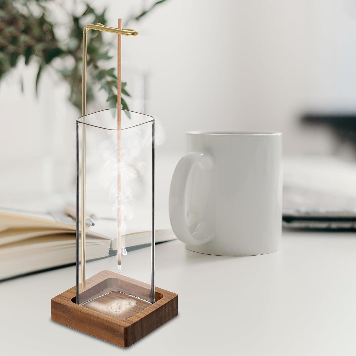 Quemador de Incienso DNZRONK de Vidrio y Madera 20.3 cm