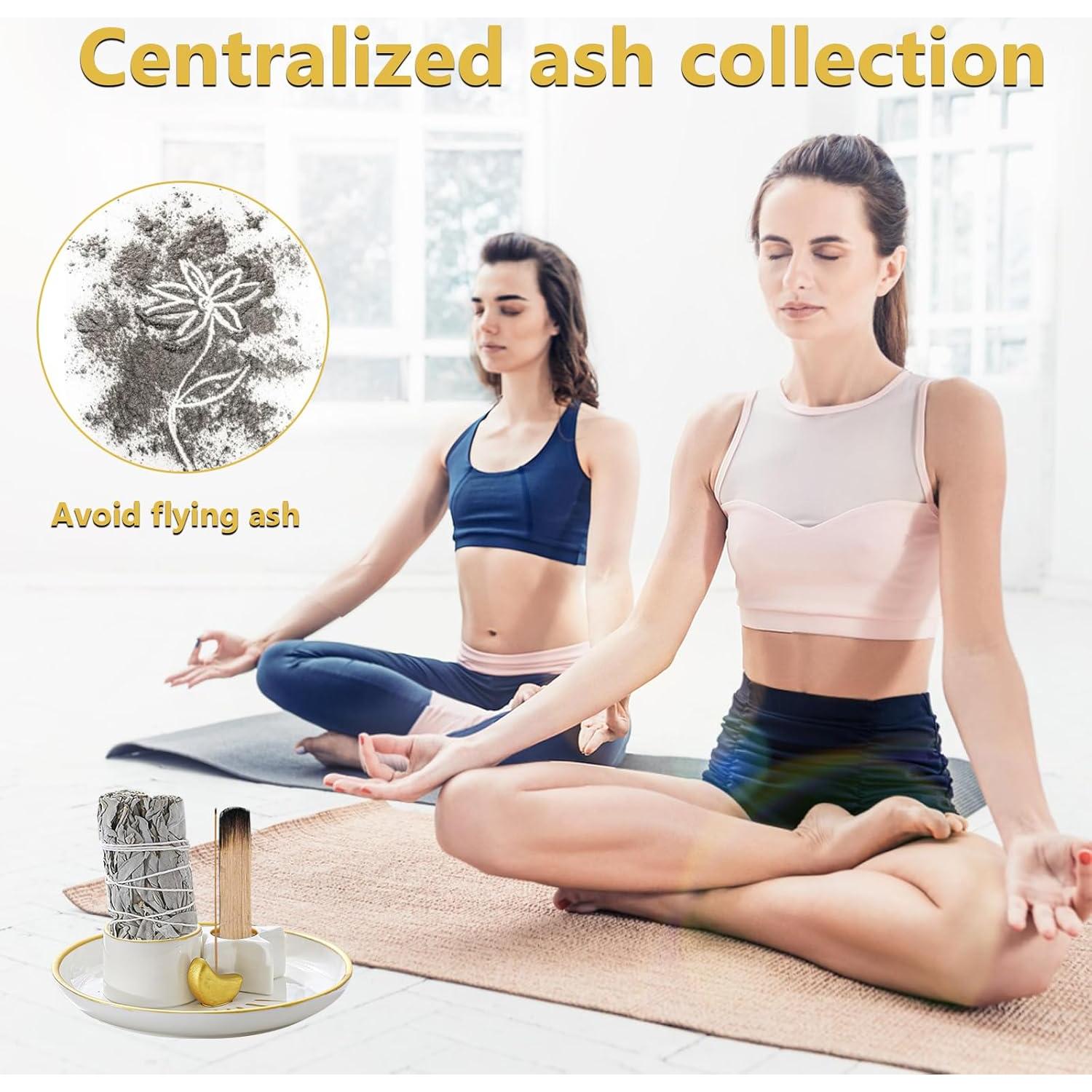 Soporte de Incienso 4 en 1 Metackle Cerámica Blanco y Dorado