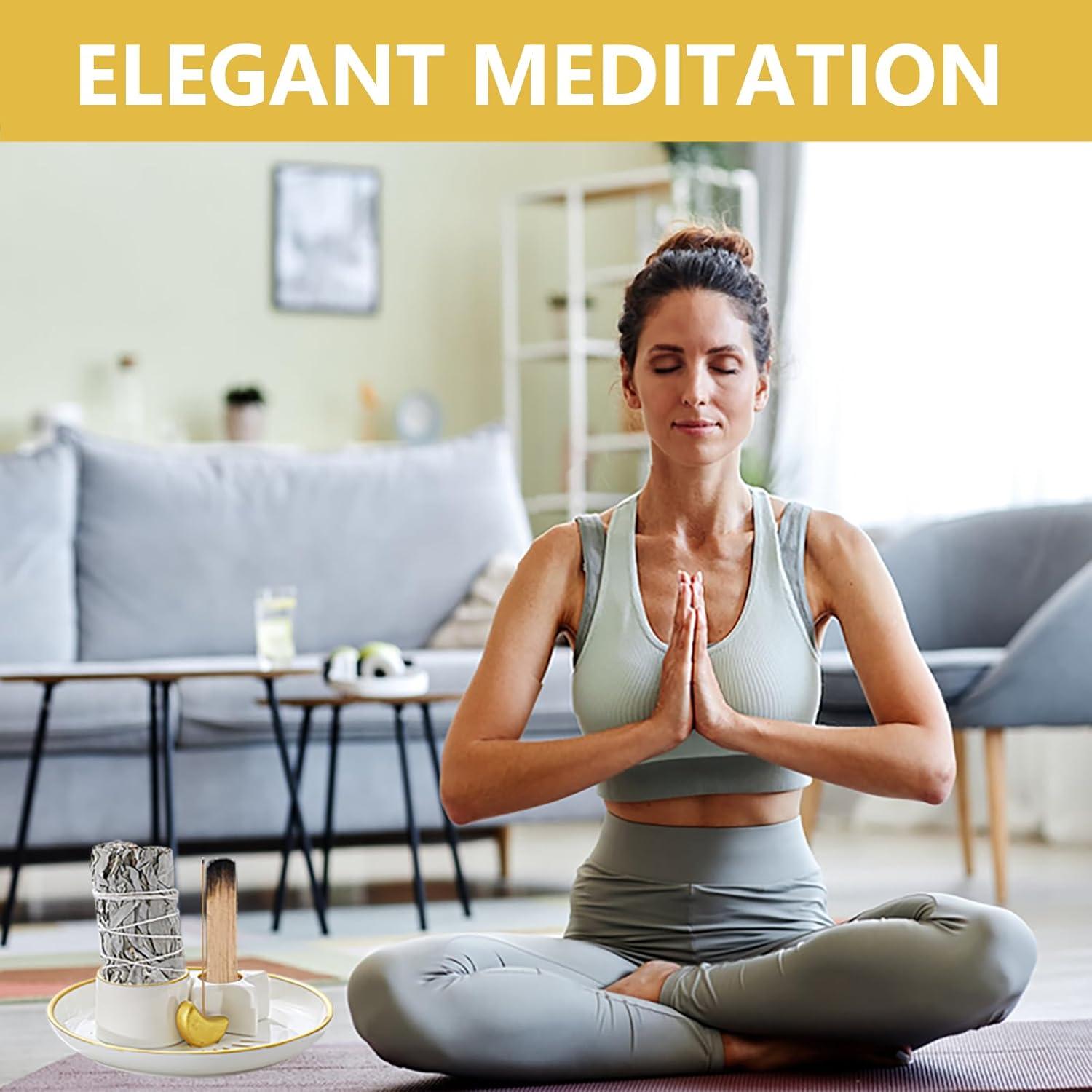 Soporte de Incienso 4 en 1 Metackle Cerámica Blanco y Dorado