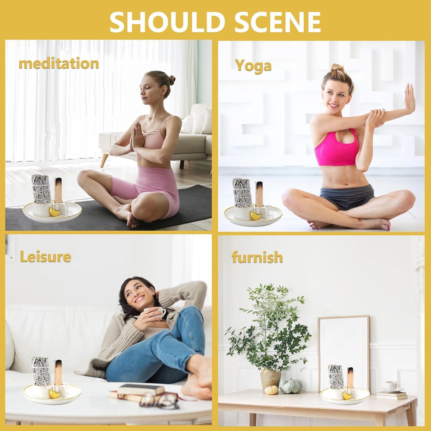 Soporte de Incienso 4 en 1 Metackle Cerámica Blanco y Dorado