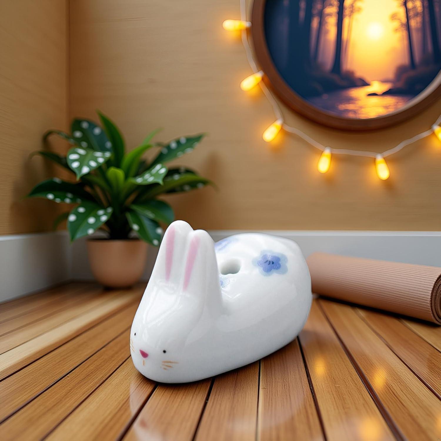 Soporte de Incienso Cerámica Conejo y Gato 4 Piezas Decorativo