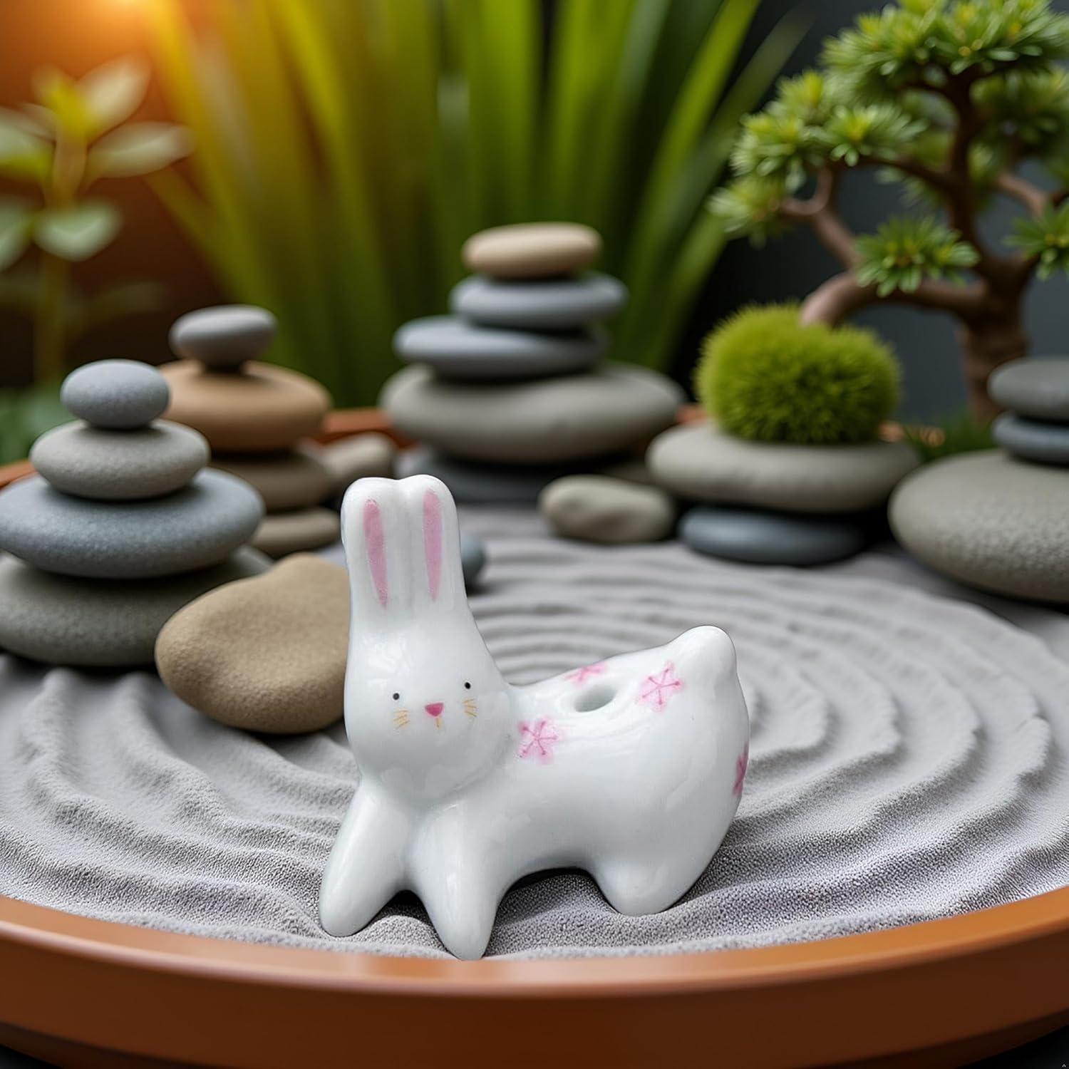 Soporte de Incienso Cerámica Conejo y Gato 4 Piezas Decorativo