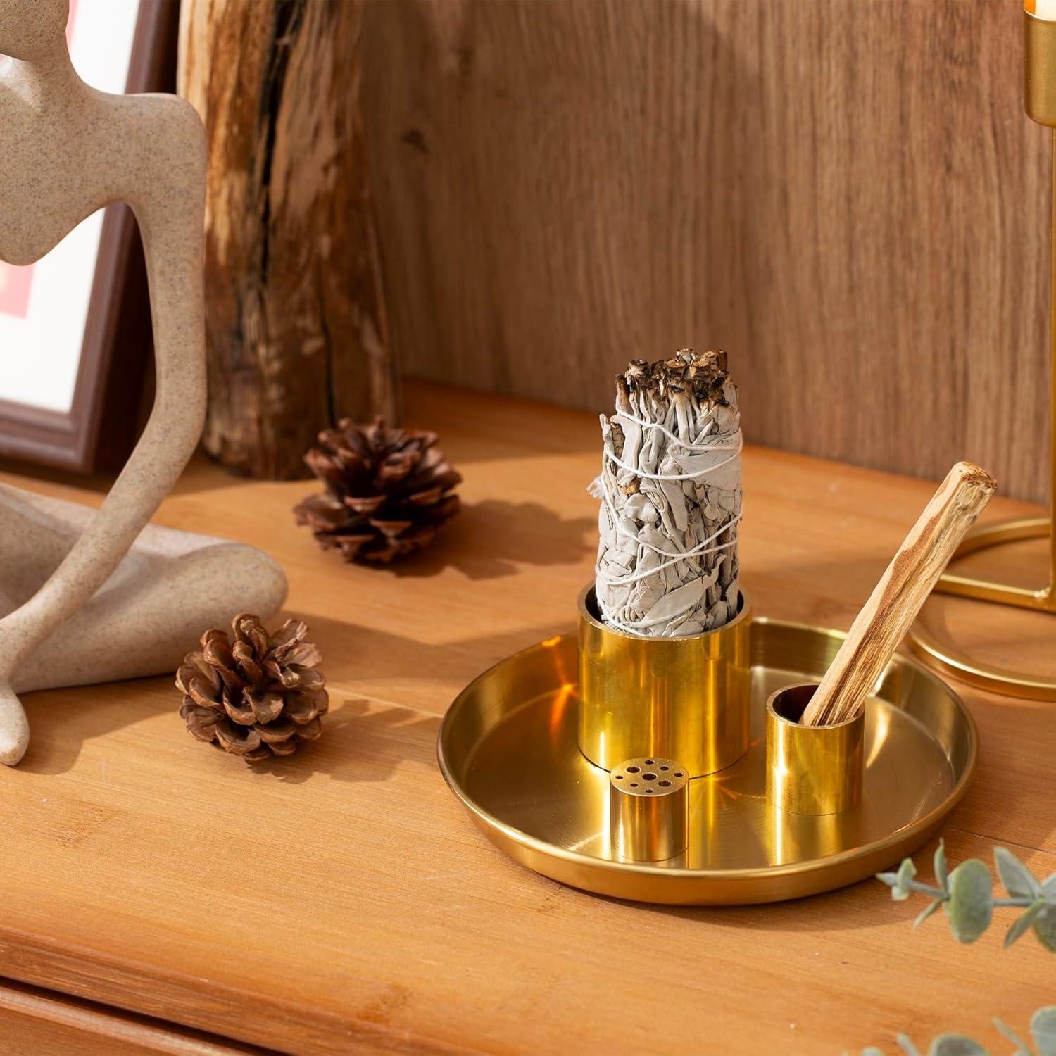 Soporte de Incienso IVWOXO de Latón 14 cm - Recogedor de Cenizas
