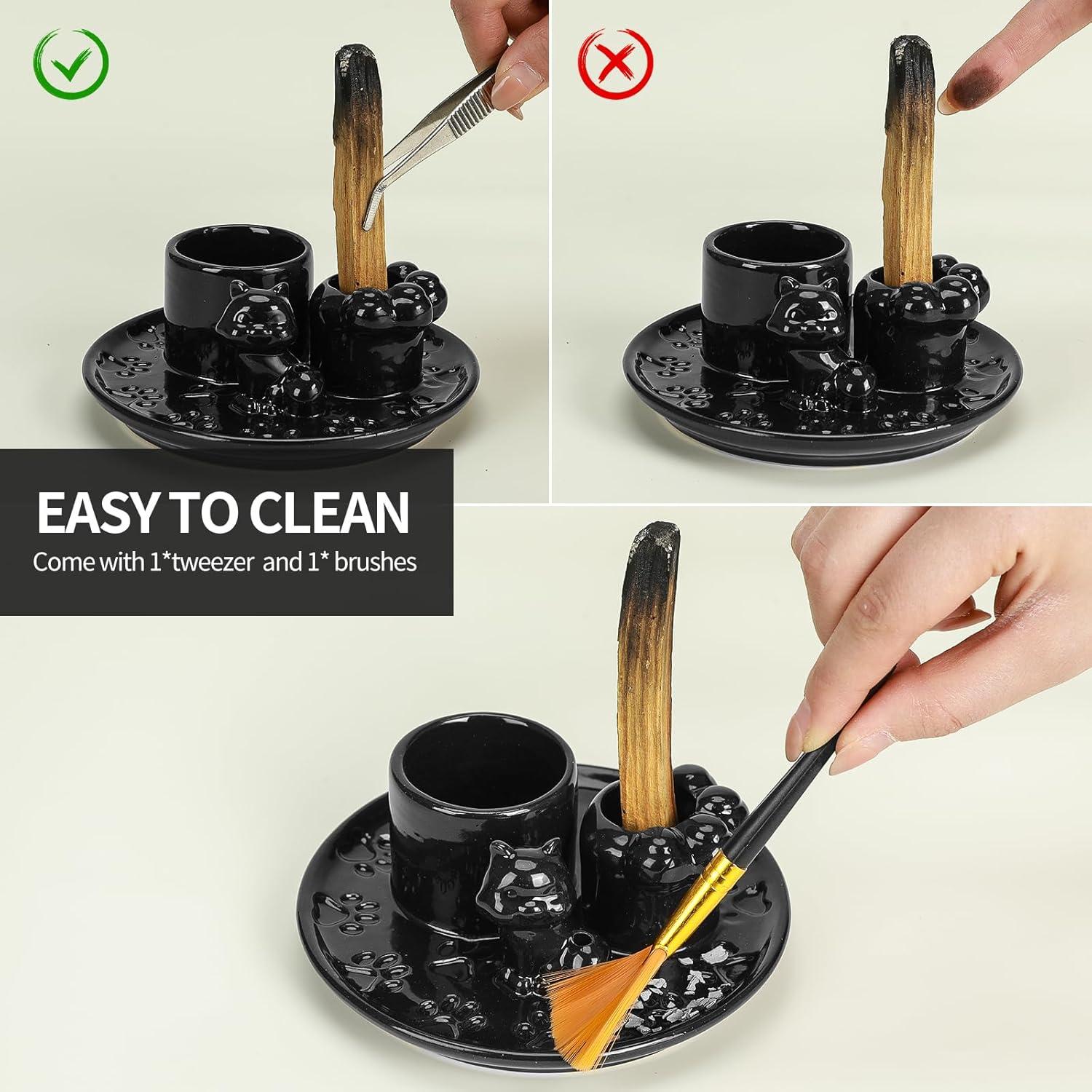 Soporte de Palo Santo 4 en 1 ToolSentryX Cerámica Gato Negro