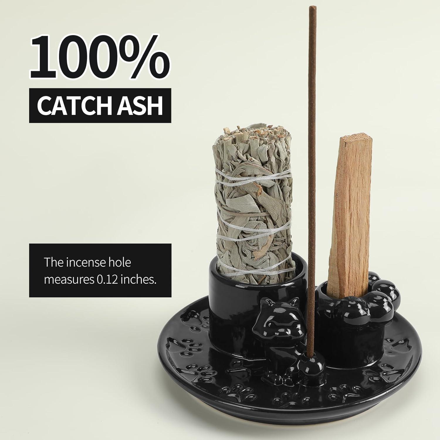 Soporte de Palo Santo 4 en 1 ToolSentryX Cerámica Gato Negro