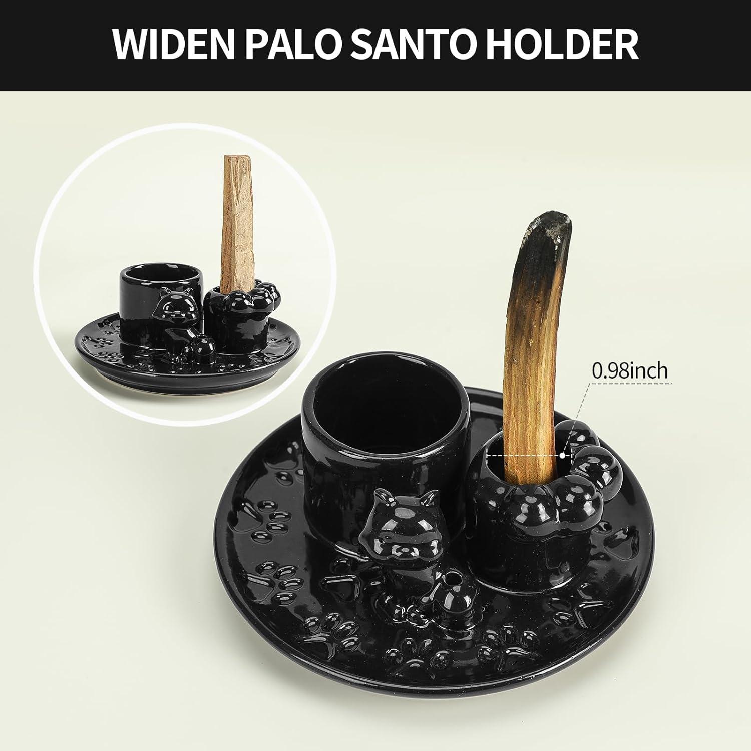 Soporte de Palo Santo 4 en 1 ToolSentryX Cerámica Gato Negro