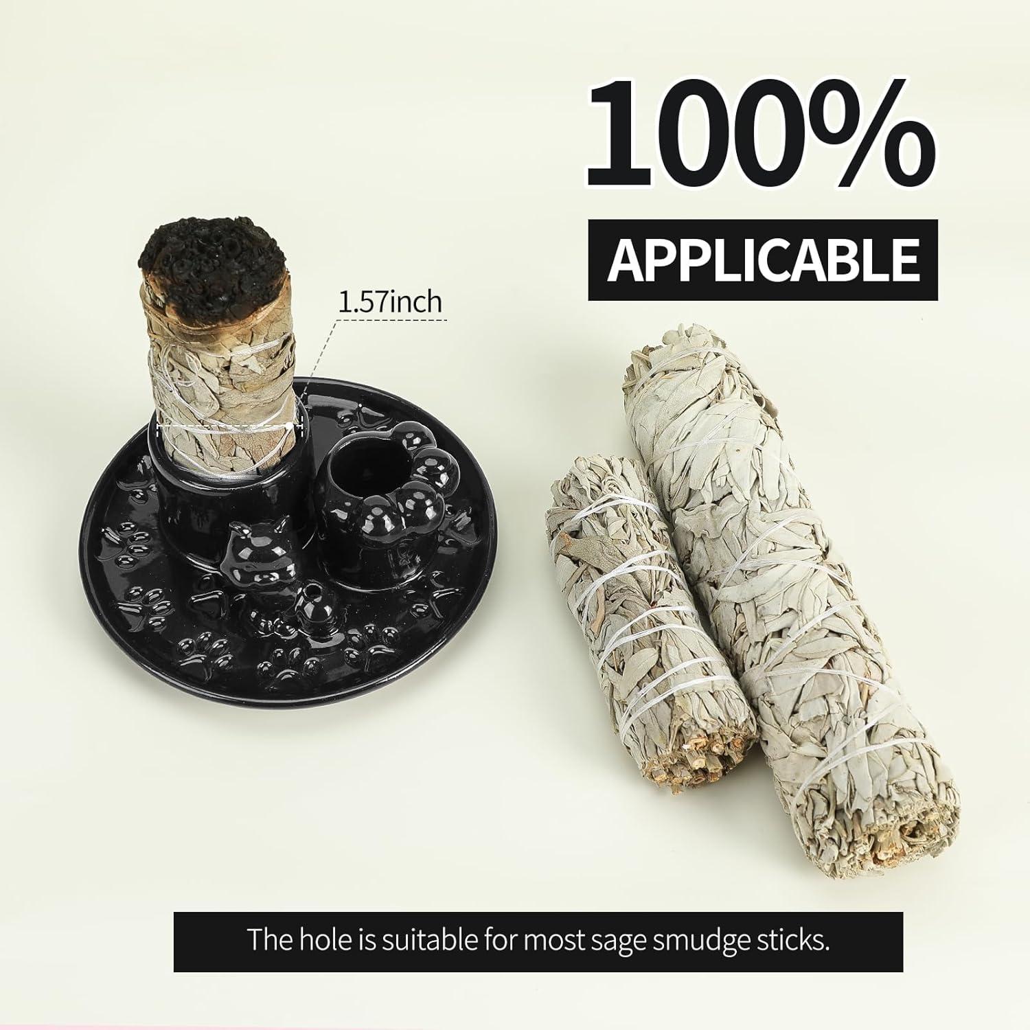 Soporte de Palo Santo 4 en 1 ToolSentryX Cerámica Gato Negro