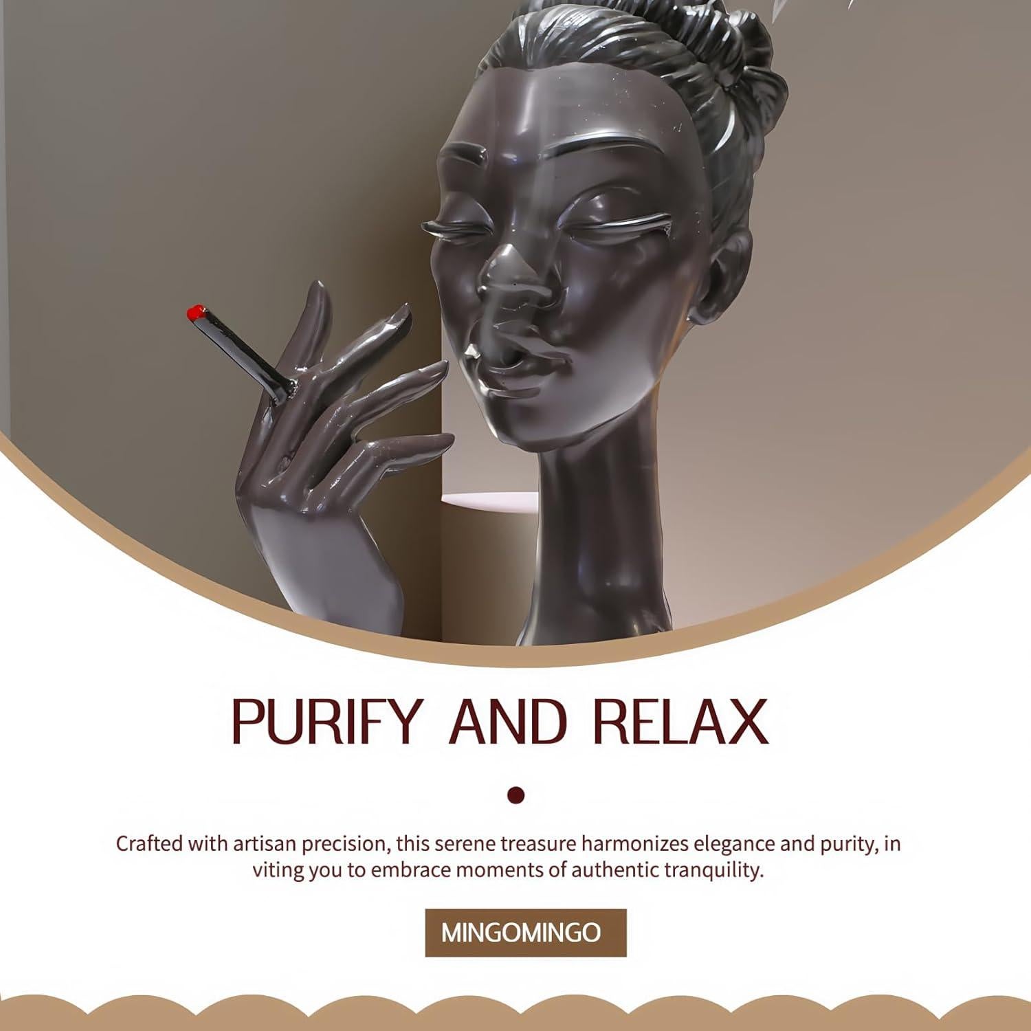 Quemador de Incienso MINGOMINGO Cabeza Mujer Negra 20 cm