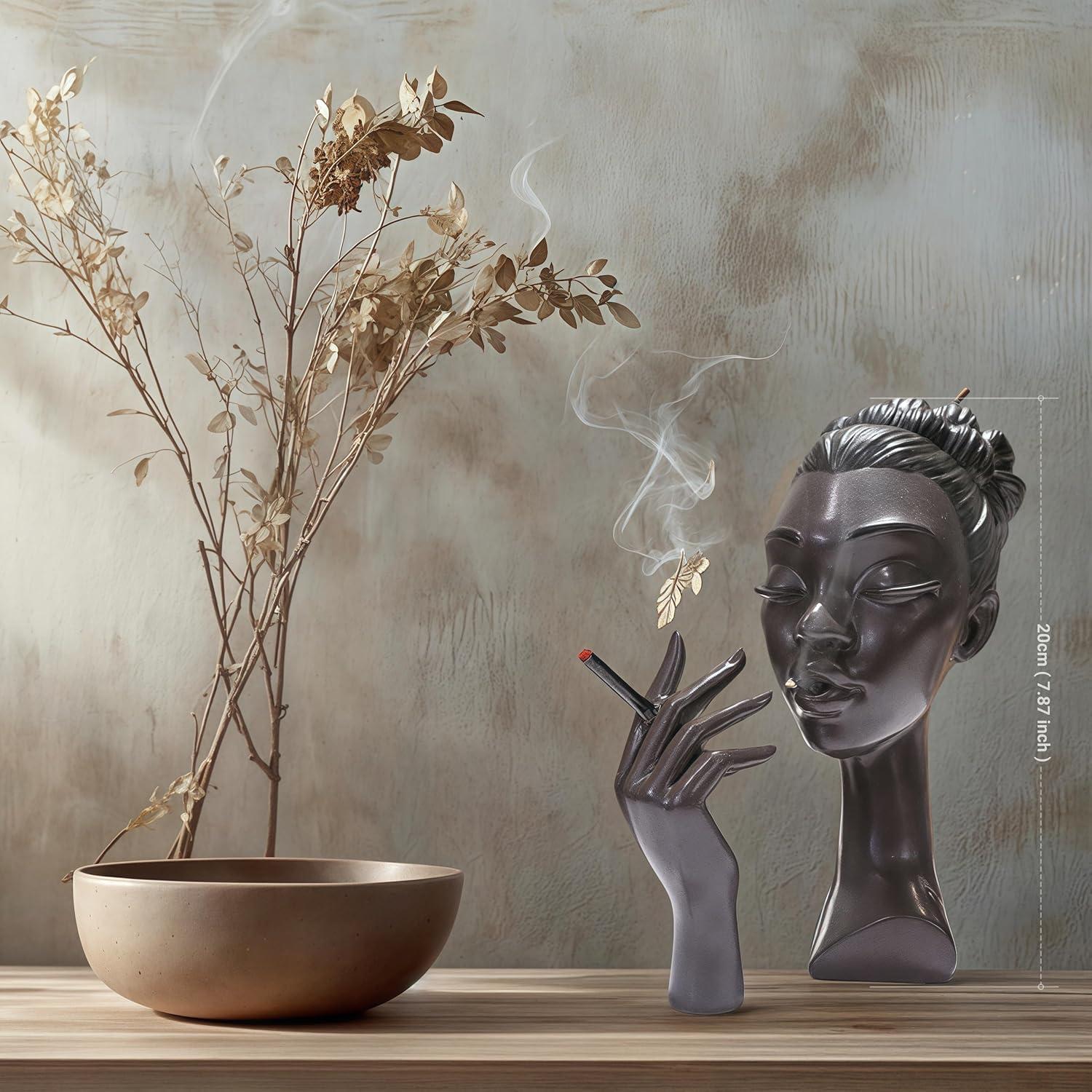 Quemador de Incienso MINGOMINGO Cabeza Mujer Negra 20 cm