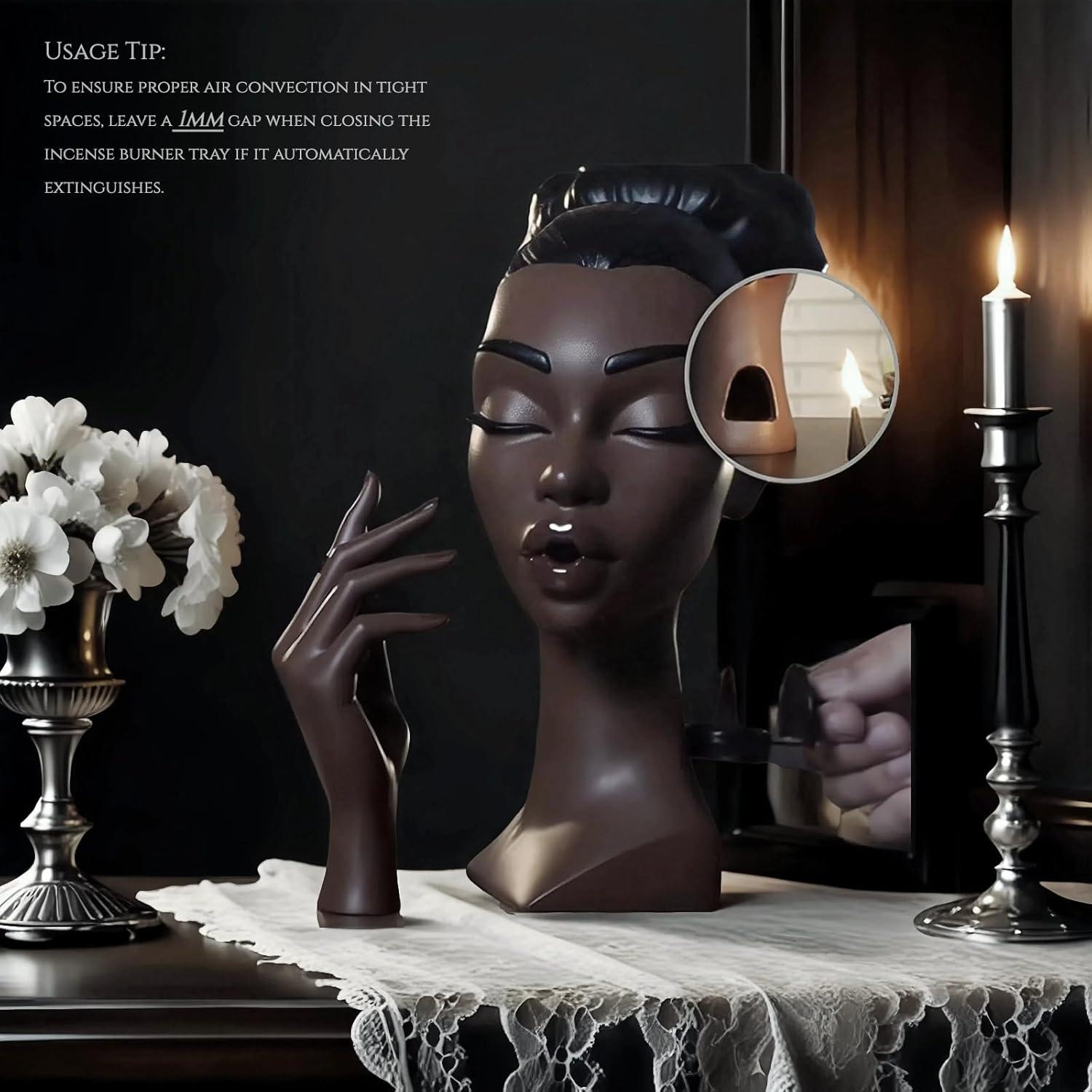 Quemador de Incienso MINGOMINGO Cabeza Mujer Negra 20 cm