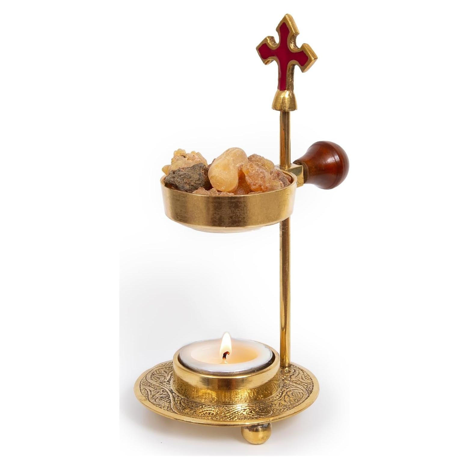Quemador de Incienso Cruz Dorada Ajustable - 15.24 cm