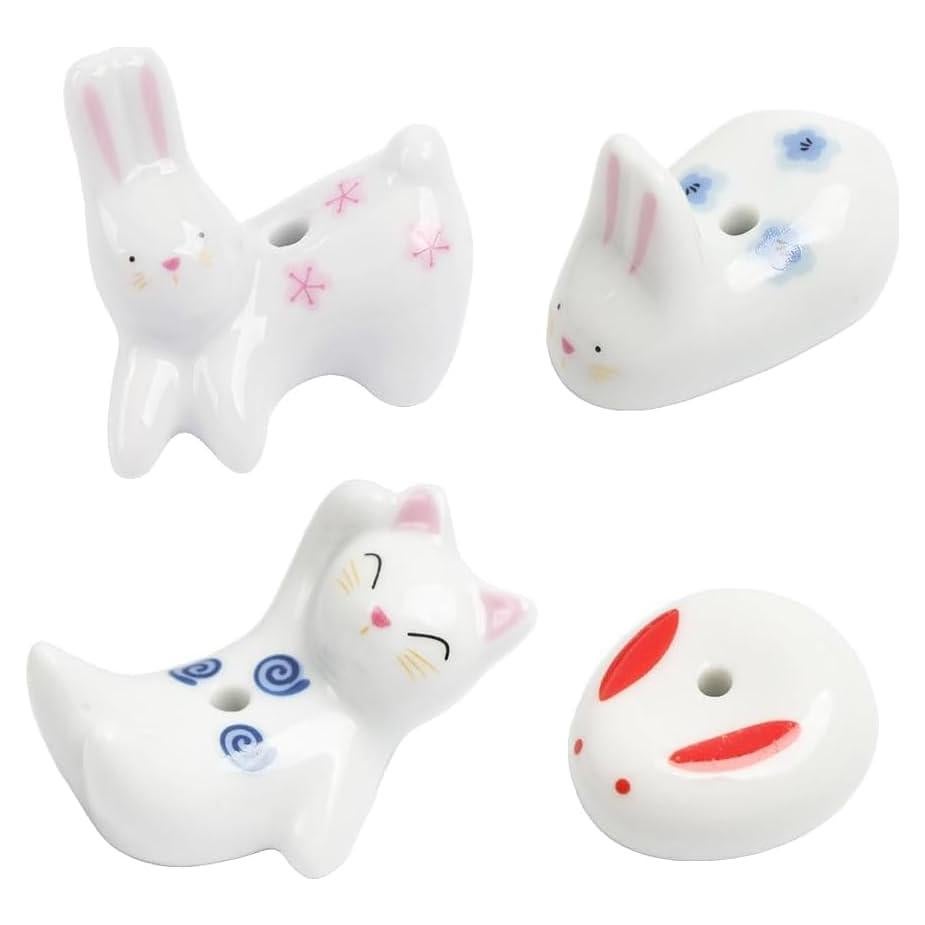 Soporte de Incienso Cerámica Conejo y Gato Enyolidimk - 4 Pcs