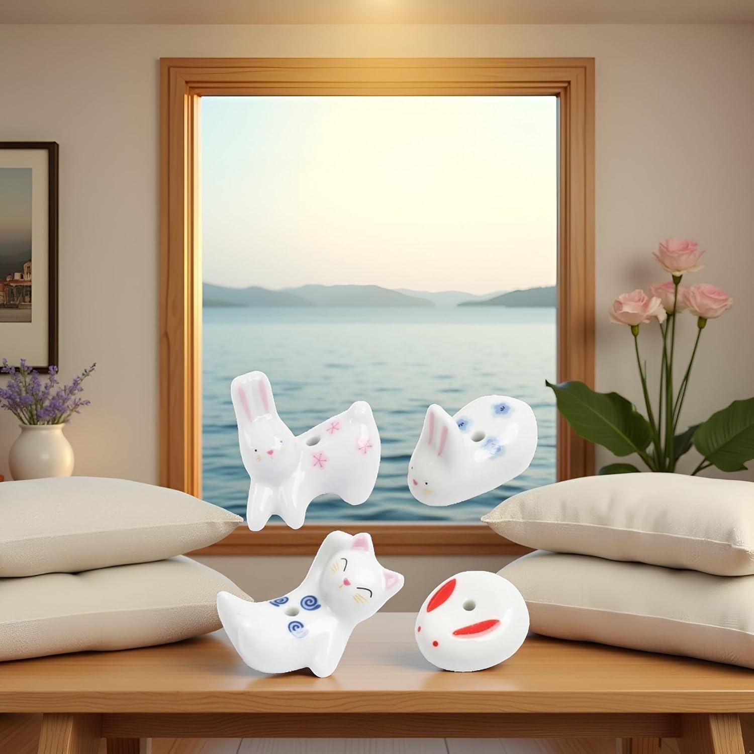 Soporte de Incienso Cerámica Conejo y Gato Enyolidimk - 4 Pcs