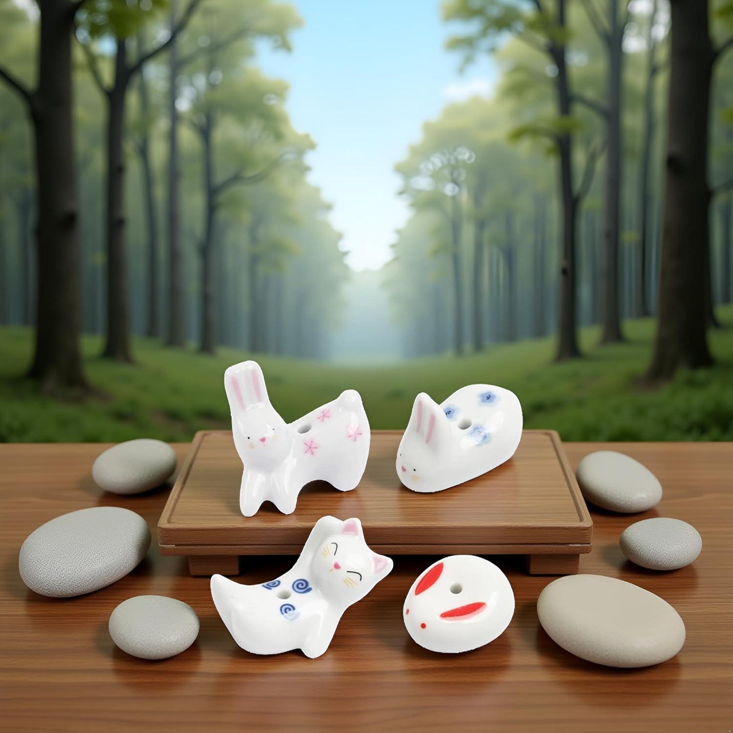 Soporte de Incienso Cerámica Conejo y Gato Enyolidimk - 4 Pcs