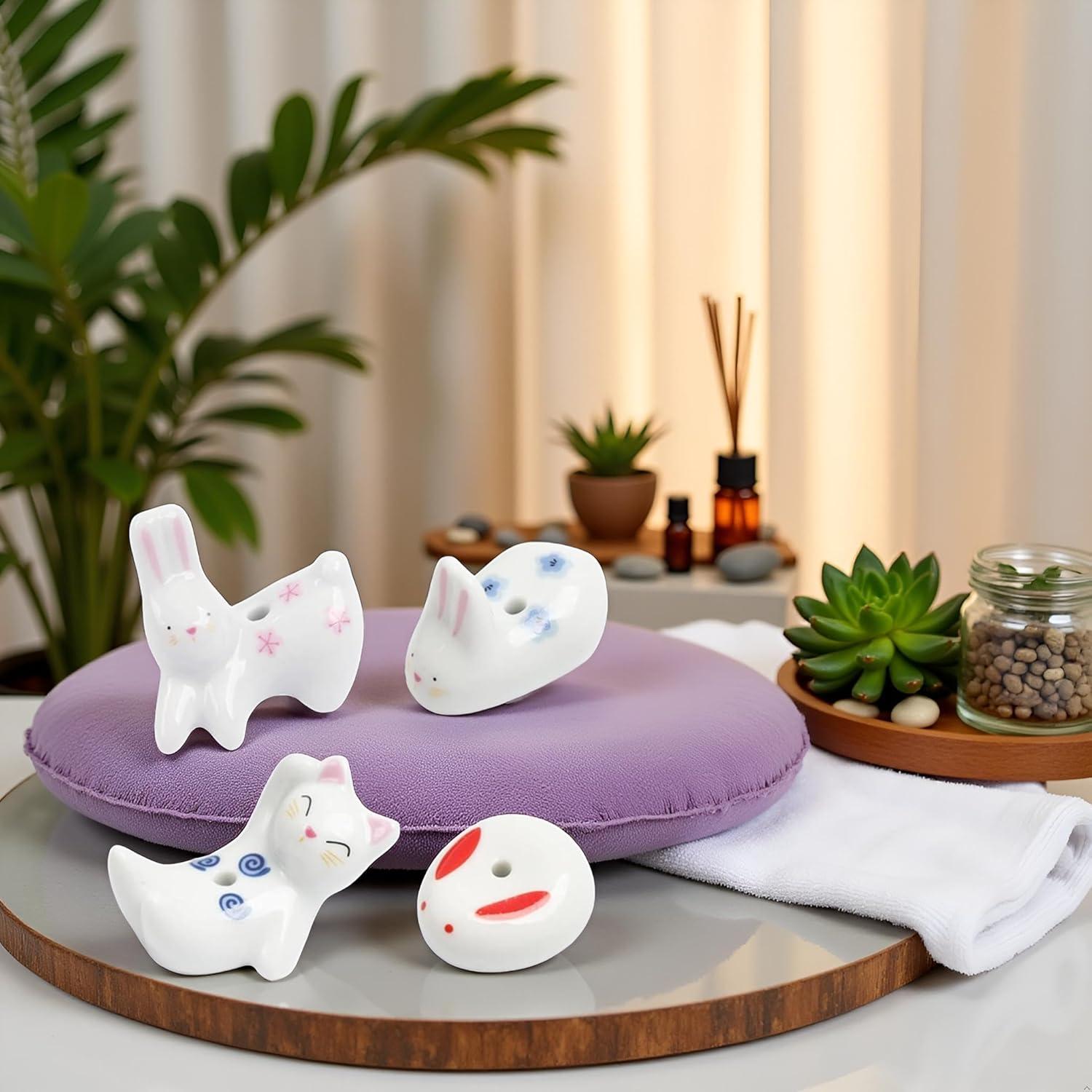 Soporte de Incienso Cerámica Conejo y Gato Enyolidimk - 4 Pcs