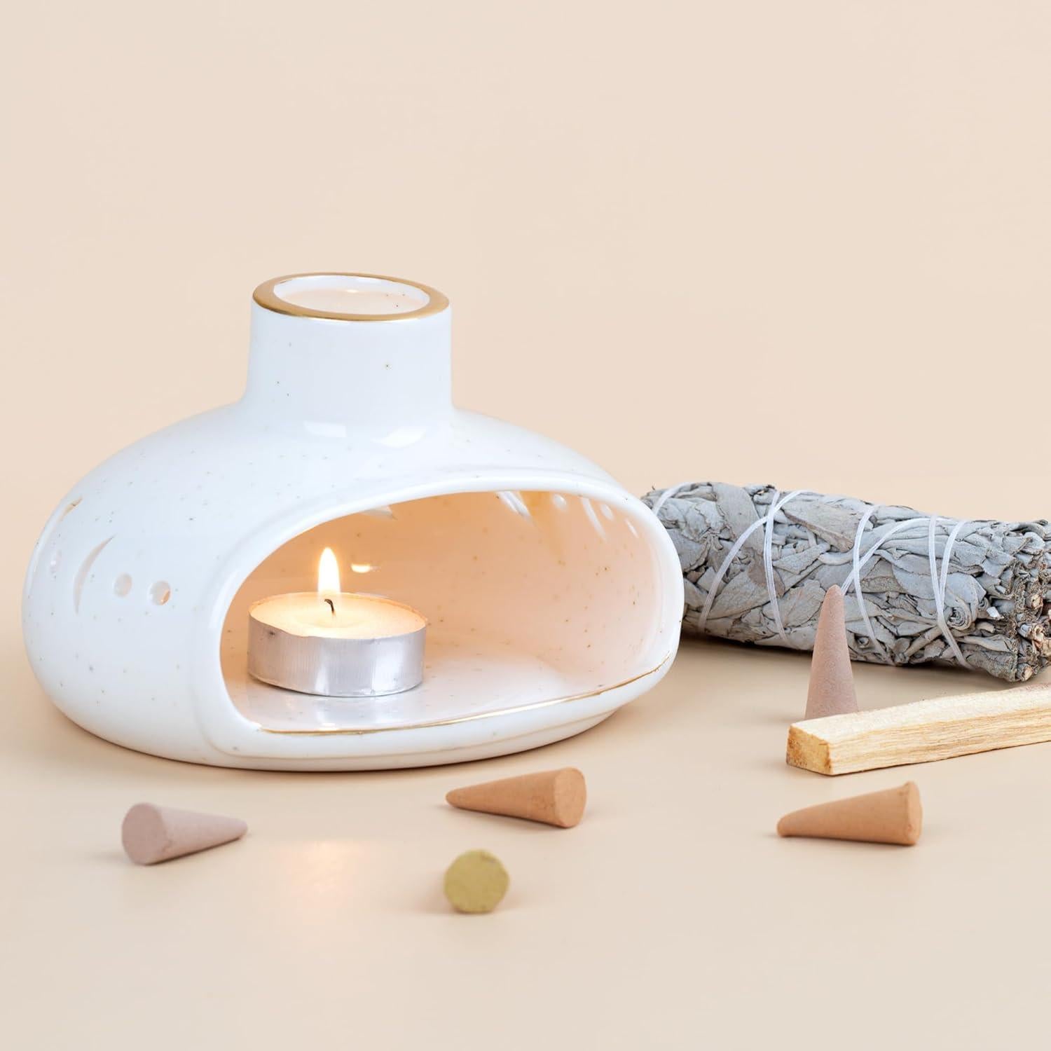 Soporte de Incienso ZenBless 3 en 1 Cerámica Fase Lunar 13.5cm