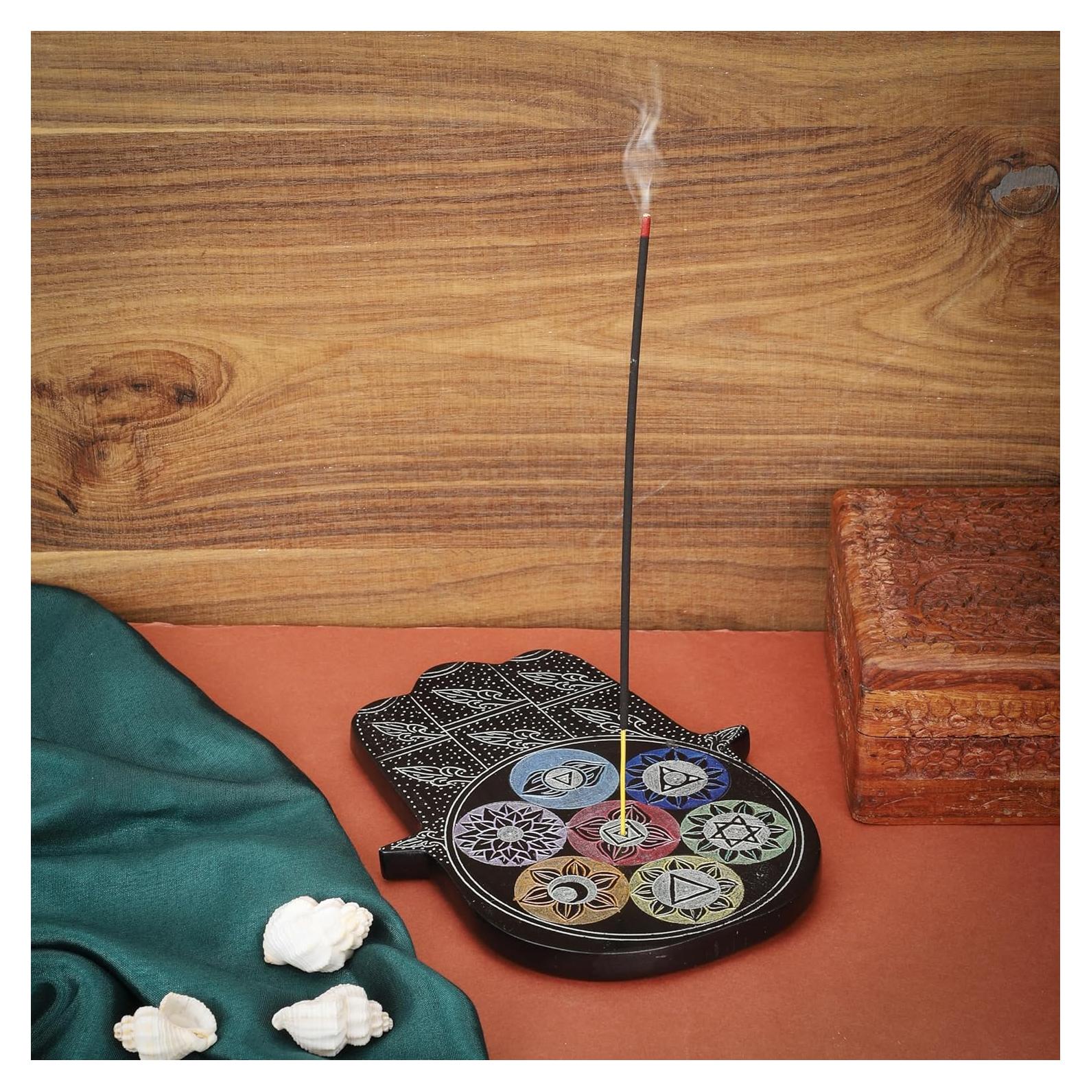 Soporte de Incienso Ajuny Mano Hamsa de Piedra de Jabón 19x15 cm