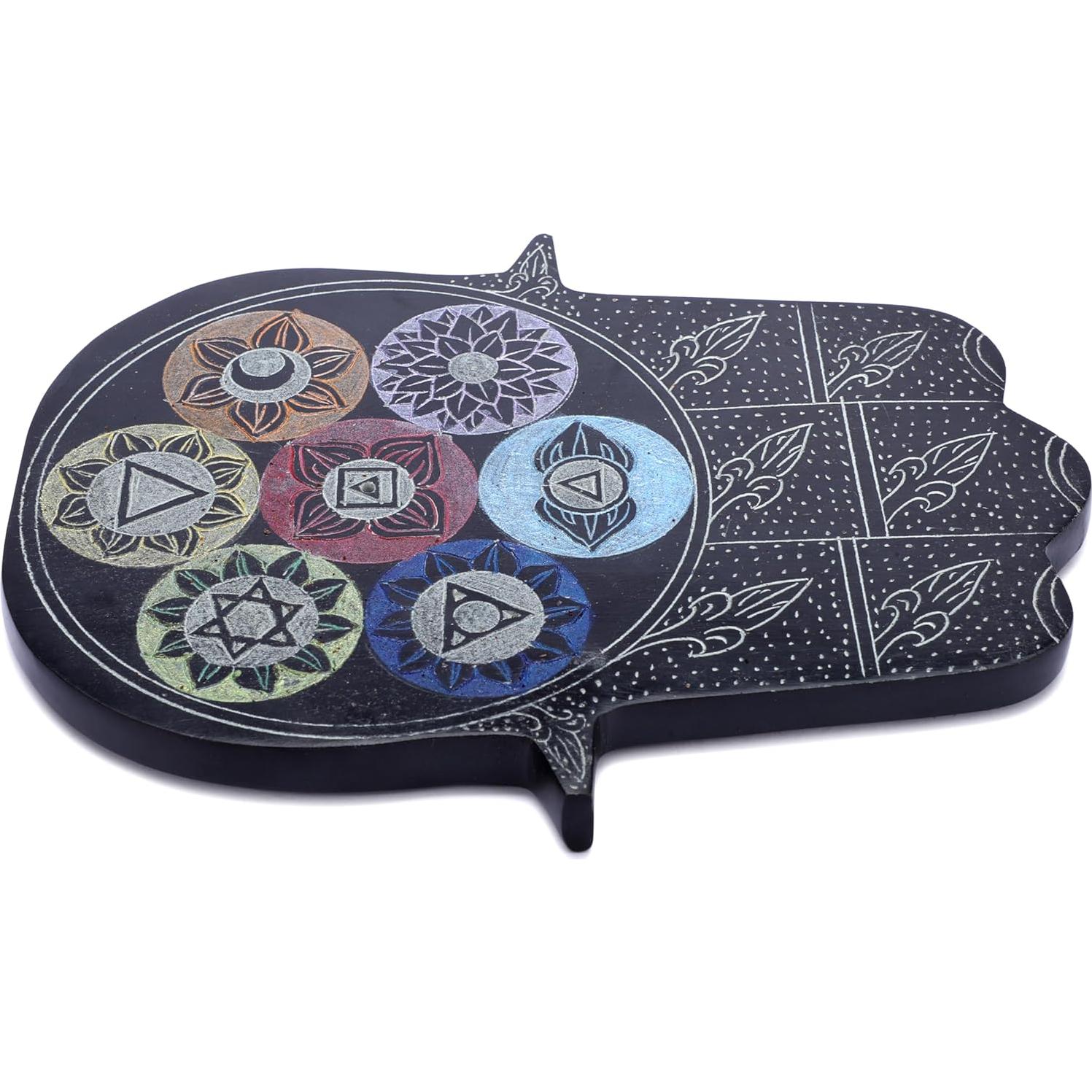 Soporte de Incienso Ajuny Mano Hamsa de Piedra de Jabón 19x15 cm