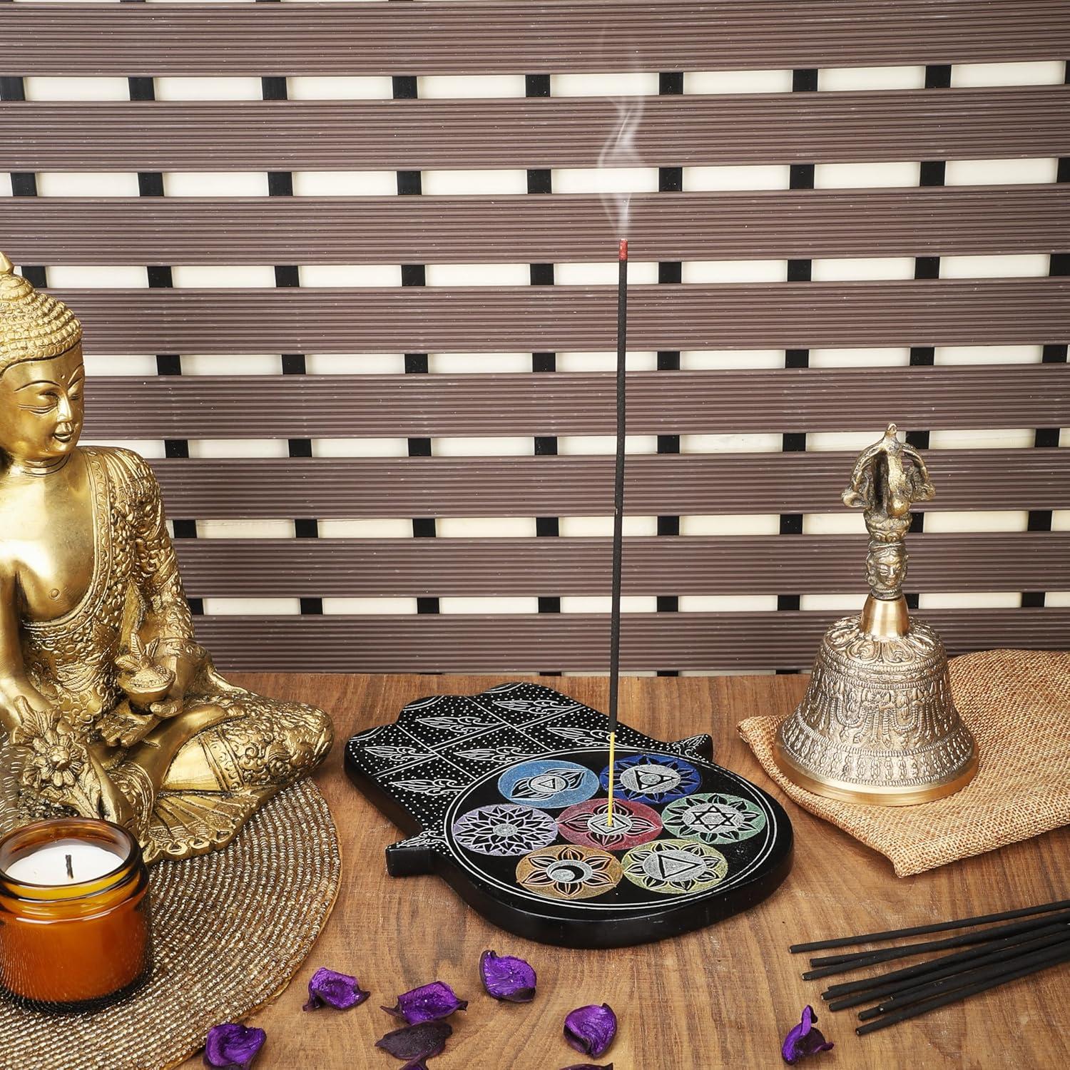 Soporte de Incienso Ajuny Mano Hamsa de Piedra de Jabón 19x15 cm