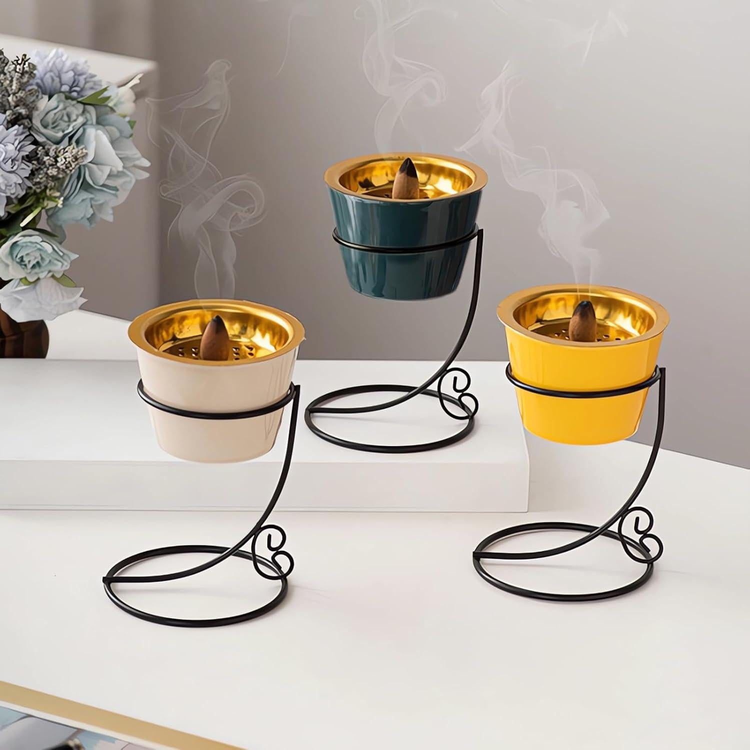 Soporte para conos de incienso Kccsnio cerámica verde 14 cm