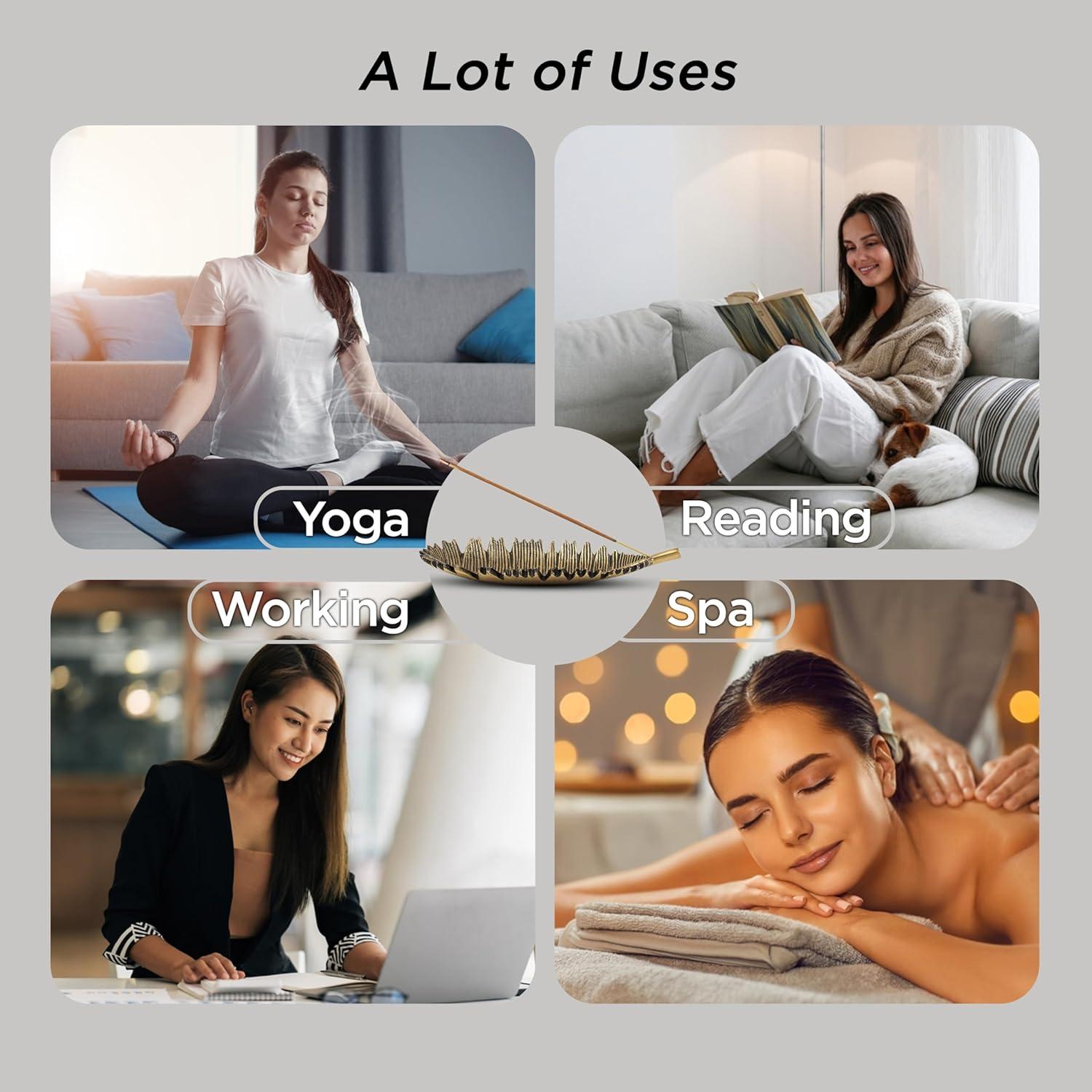 Soporte de Incienso Raajsee Hoja Dorada + Varitas Nag Champa 15g