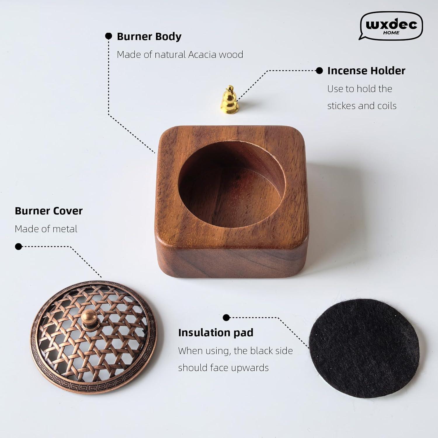 Quemador de Incienso WXDEC de Madera de Acacia Cuadrado